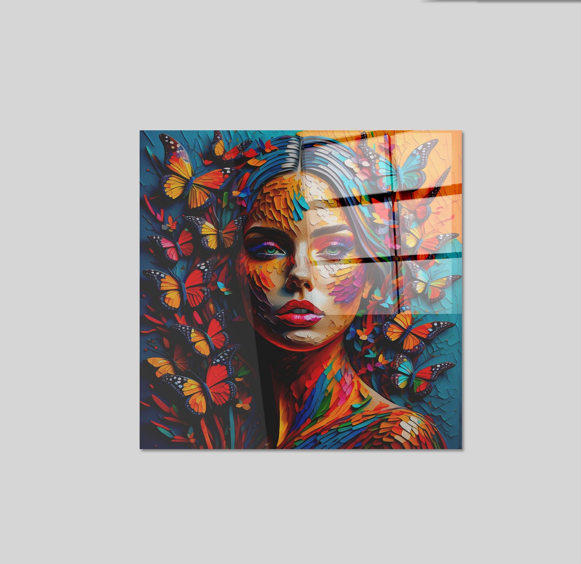 Arte em Vidro Temperado Multicolor 70x70cm - Pintura Decorativa de Alta Qualidade