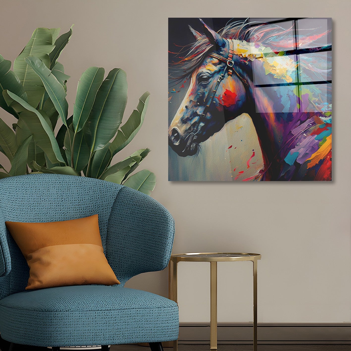 Arte em Vidro Temperado Multicolor 50x50cm - Pintura Decorativa de Parede Premium