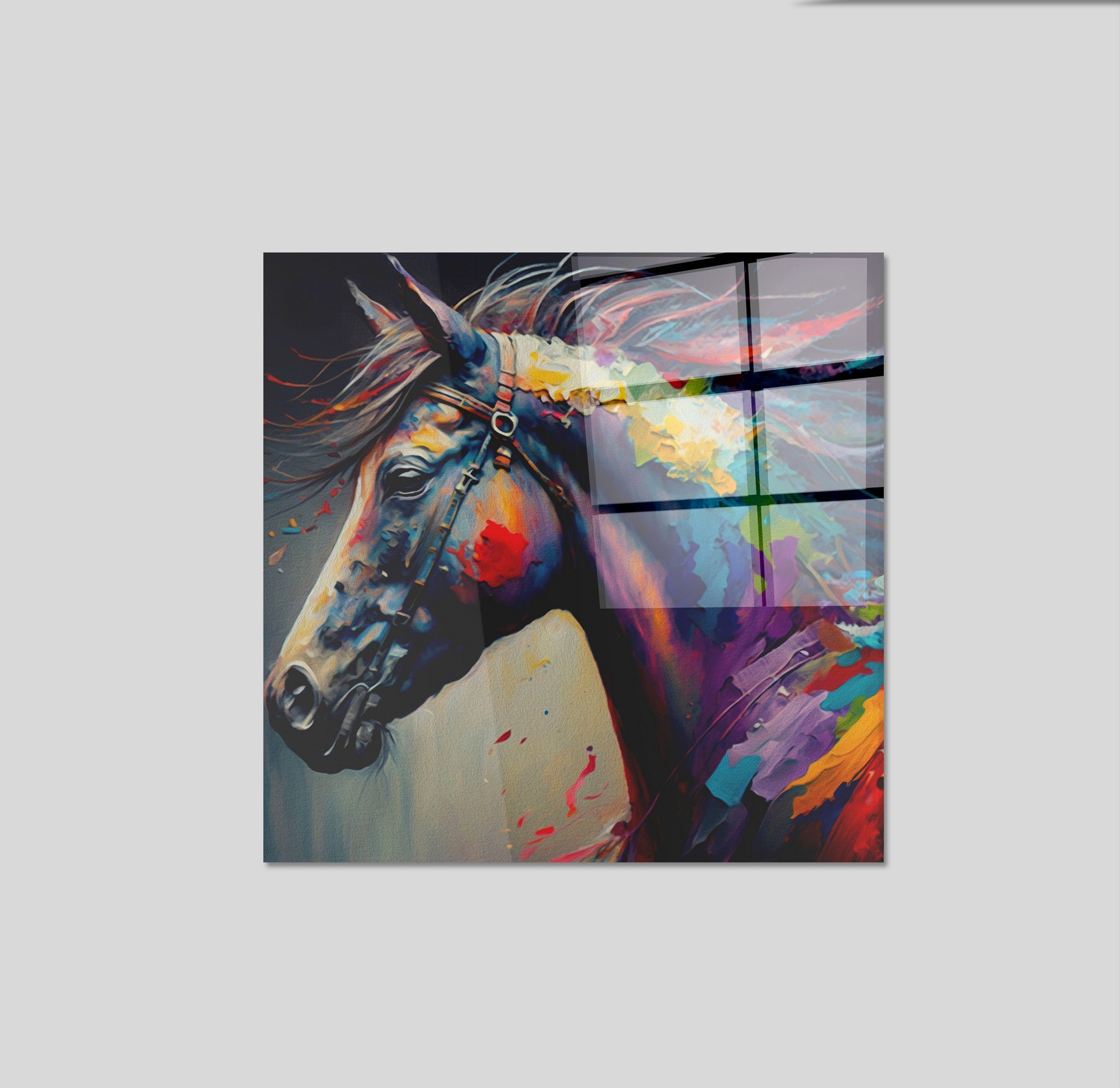 Arte em Vidro Temperado Multicolor 50x50cm - Pintura Decorativa de Parede Premium