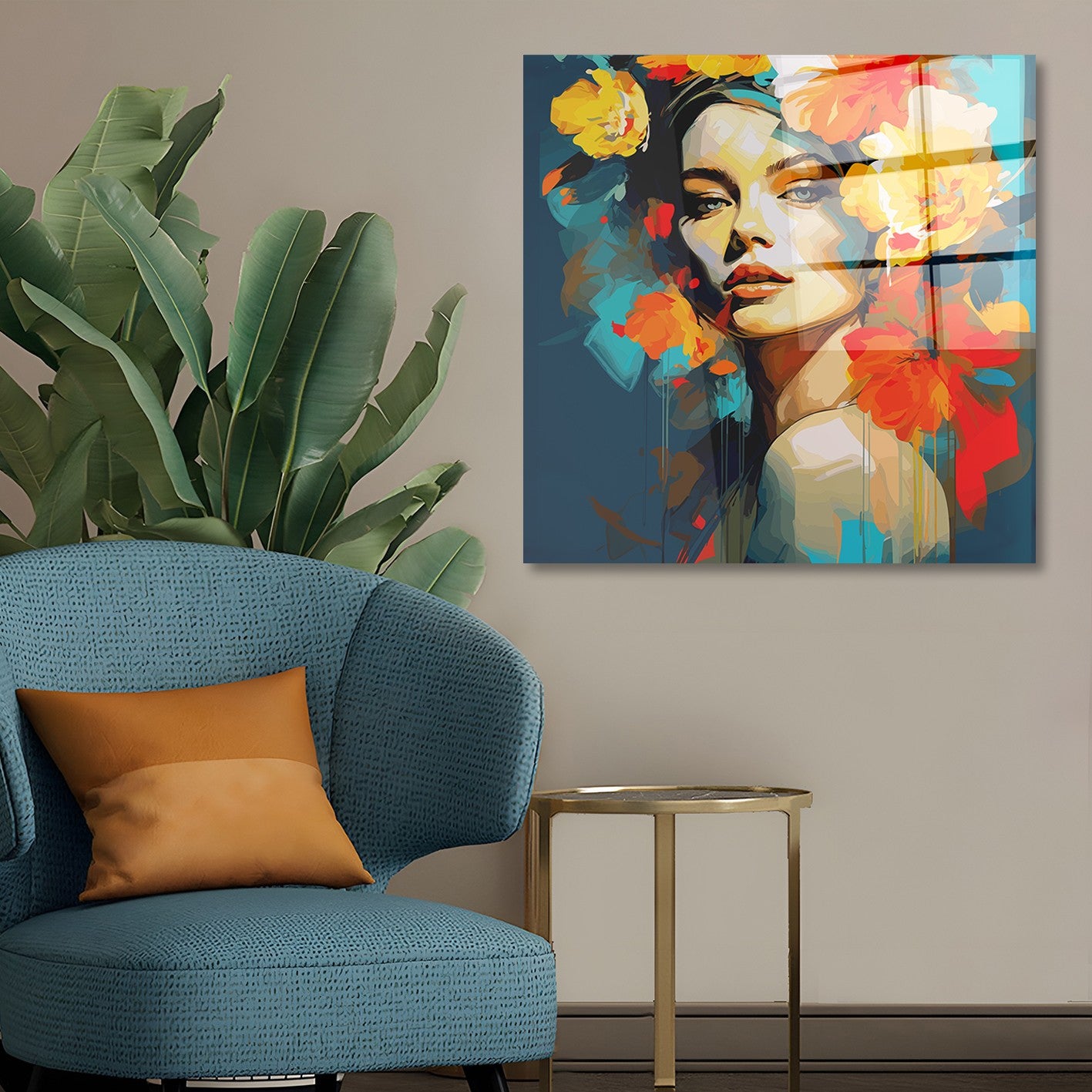 Arte em Vidro Temperado Multicolor 50x50cm - Pintura Decorativa de Parede Premium