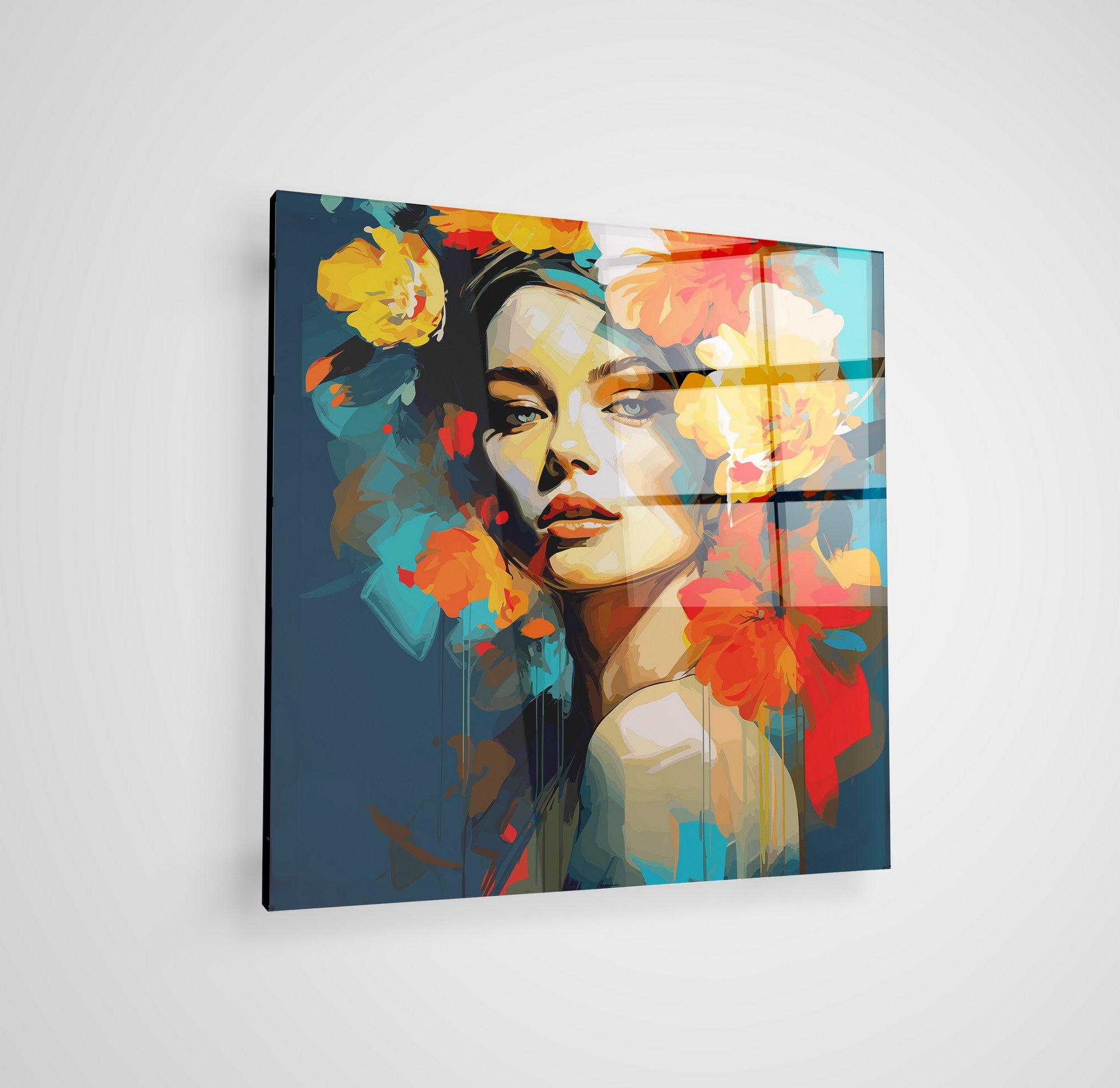 Arte em Vidro Temperado Multicolor 50x50cm - Pintura Decorativa de Parede Premium