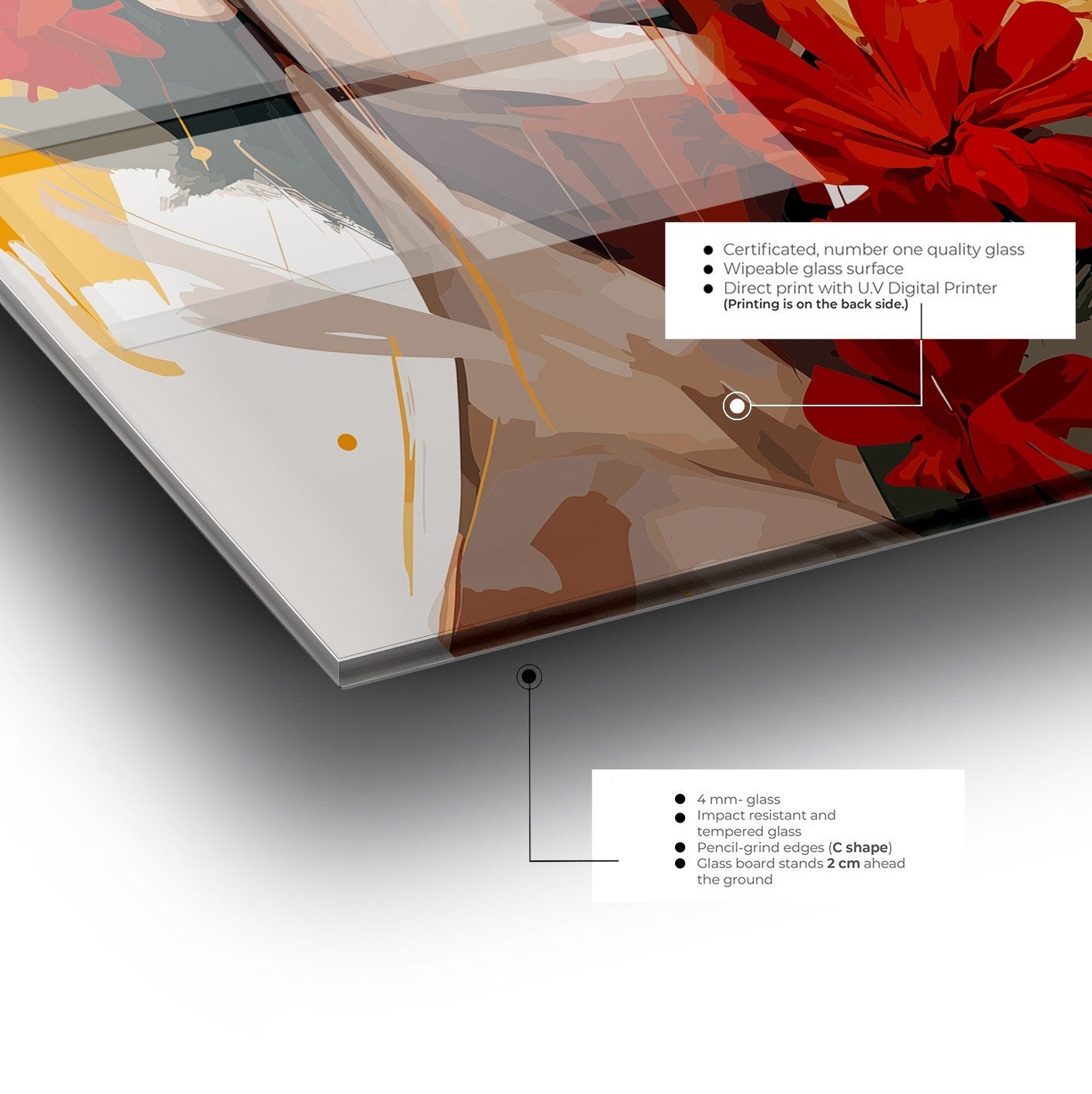 Arte em Vidro Temperado Multicolor 50x50cm - Pintura Decorativa de Alta Qualidade