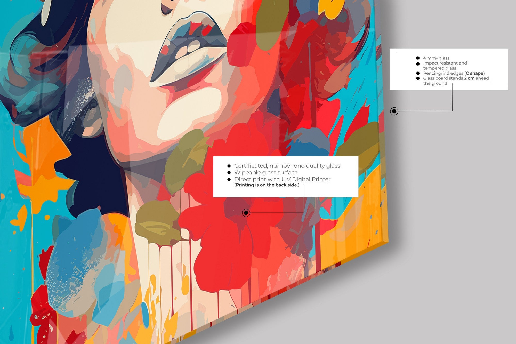 Arte em Vidro Temperado Multicolor 50x50cm - Pintura Decorativa de Alta Qualidade