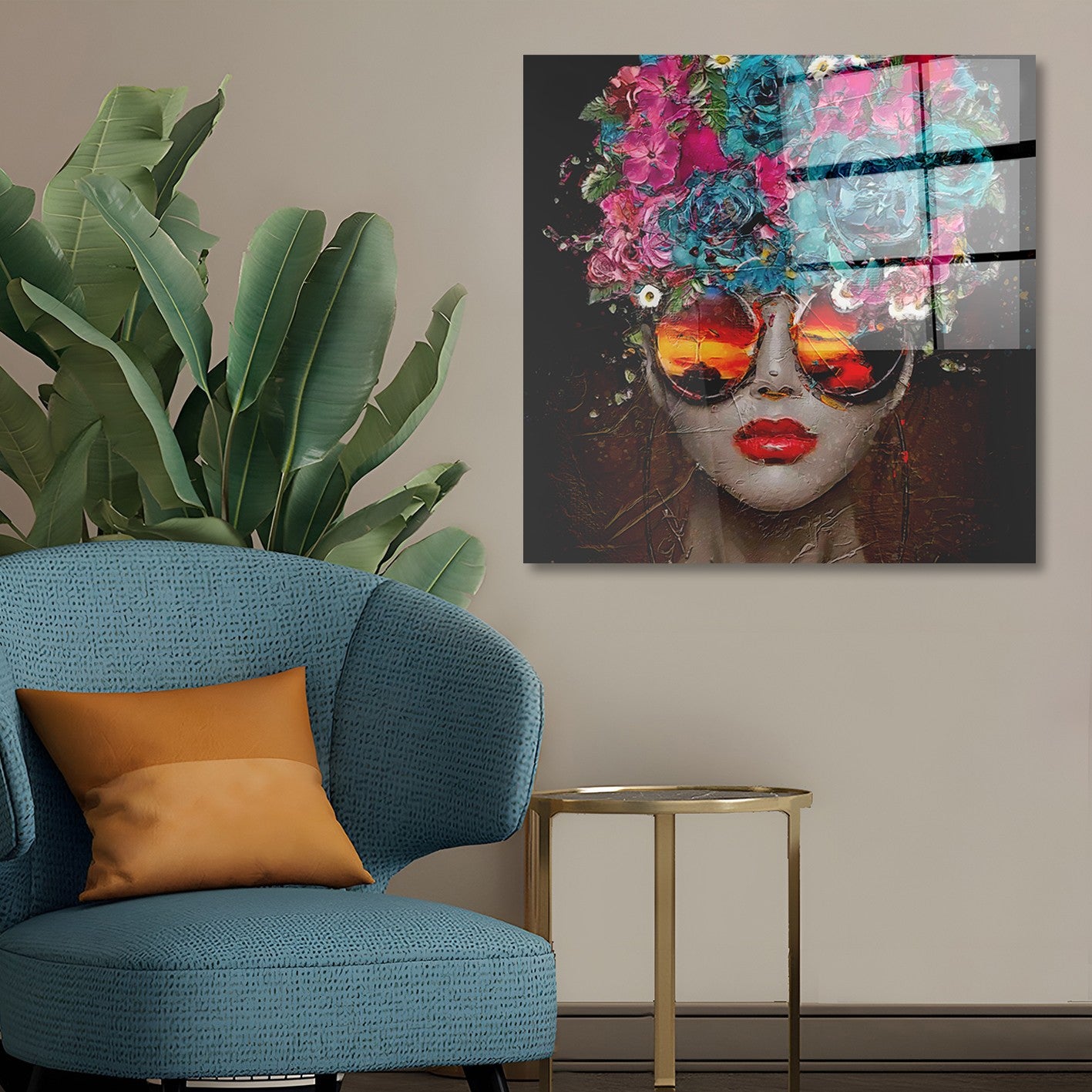 Arte em Vidro Temperado Multicolor 50x50cm - Pintura Decorativa de Parede Premium