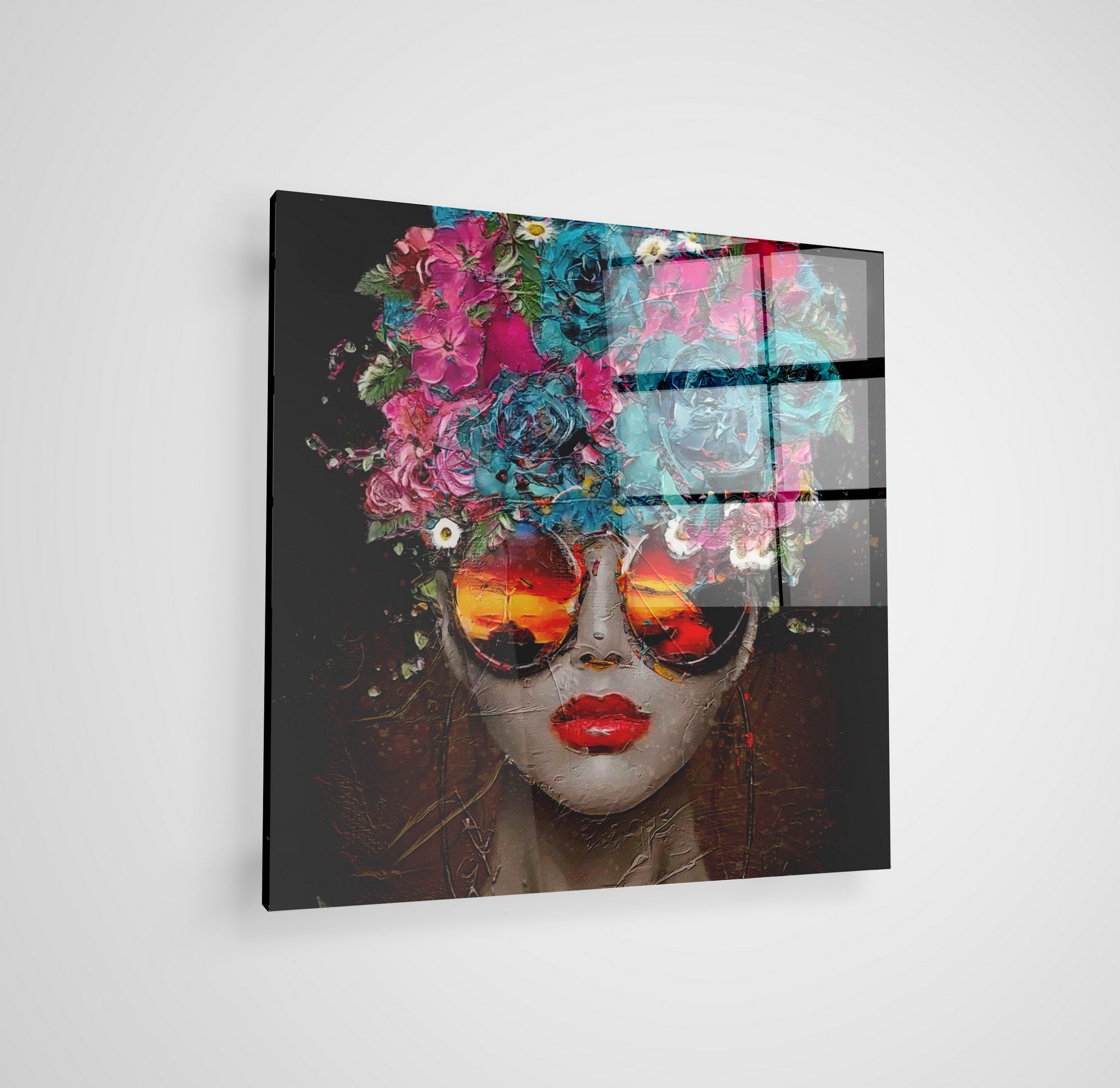 Arte em Vidro Temperado Multicolor 50x50cm - Pintura Decorativa de Parede Premium