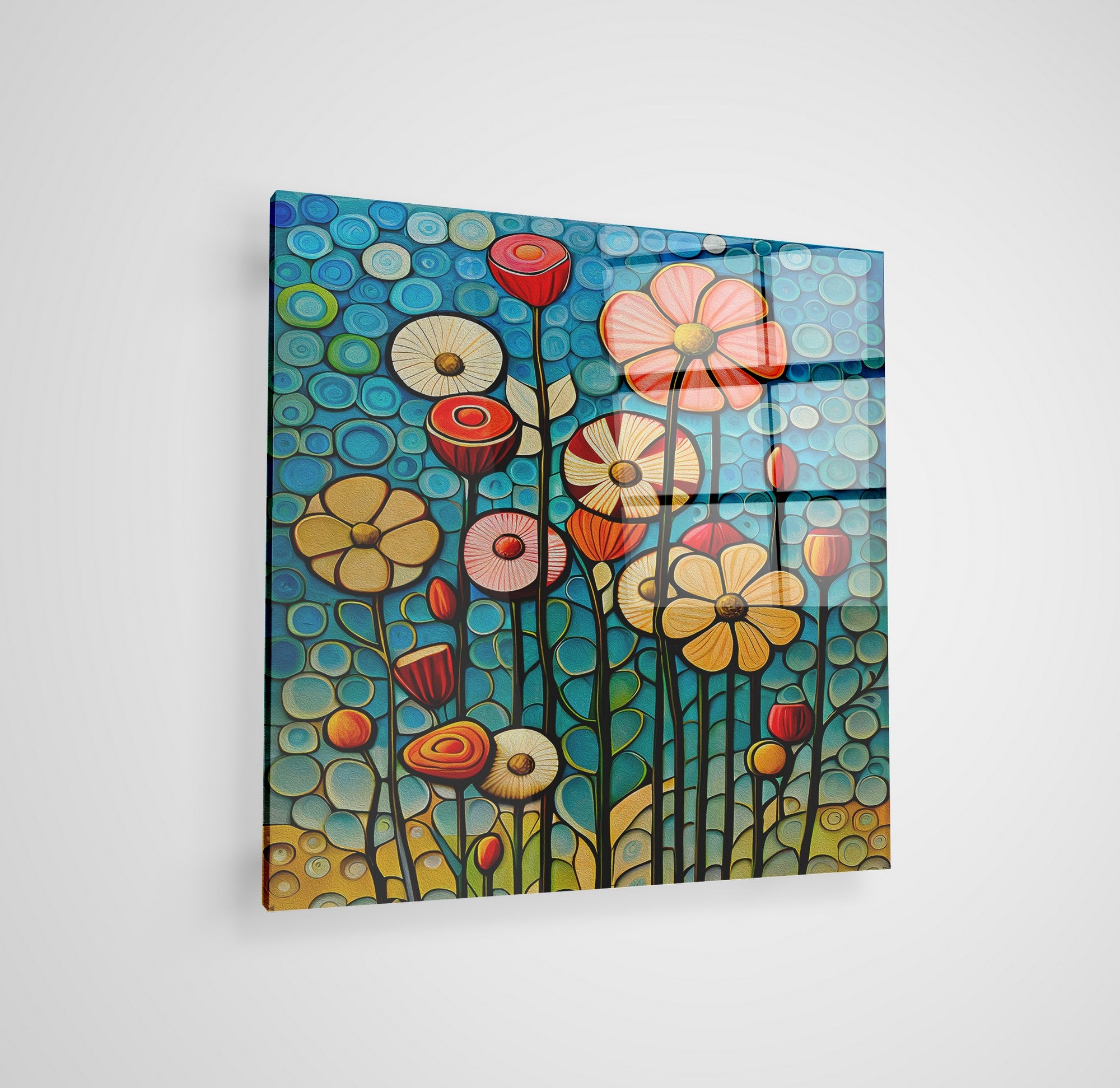 Arte em Vidro Temperado Multicolor 50x50cm - Pintura Decorativa de Parede Premium