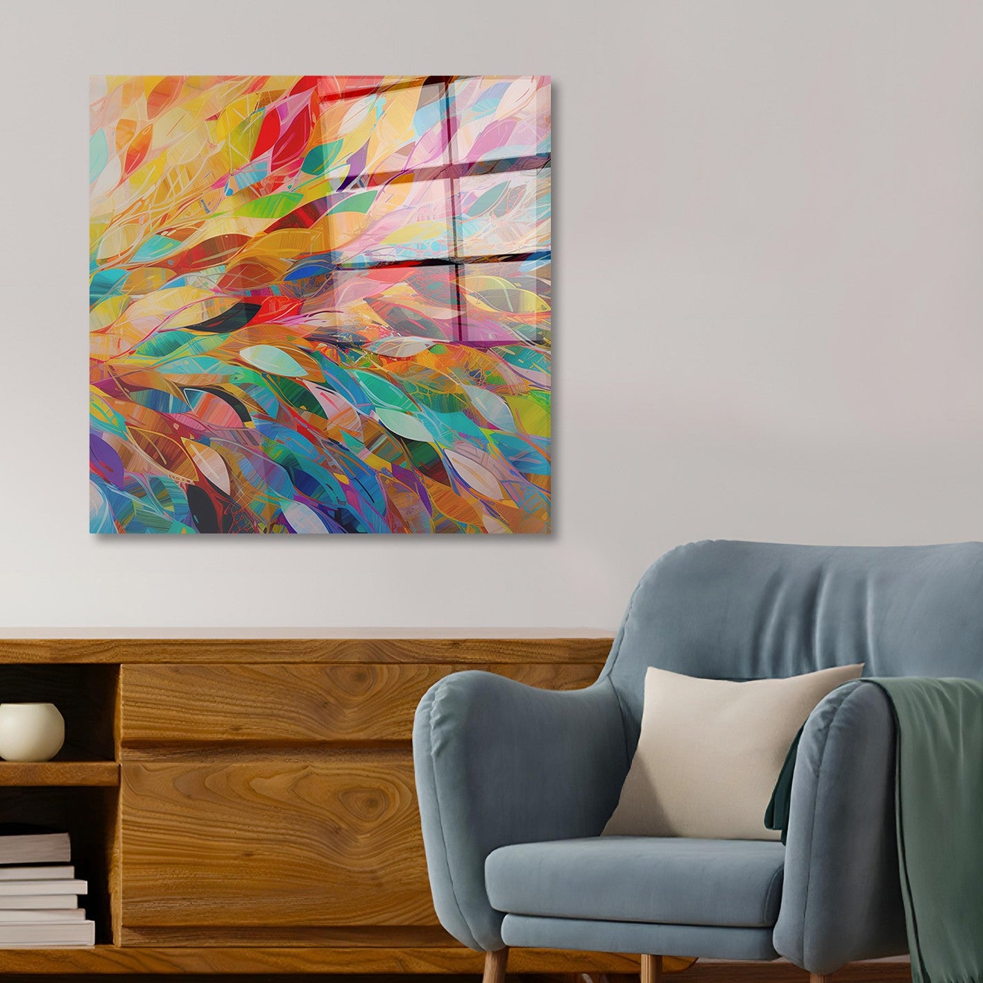 Arte em Vidro Temperado Multicolor 50x50cm - Pintura Decorativa de Parede Premium