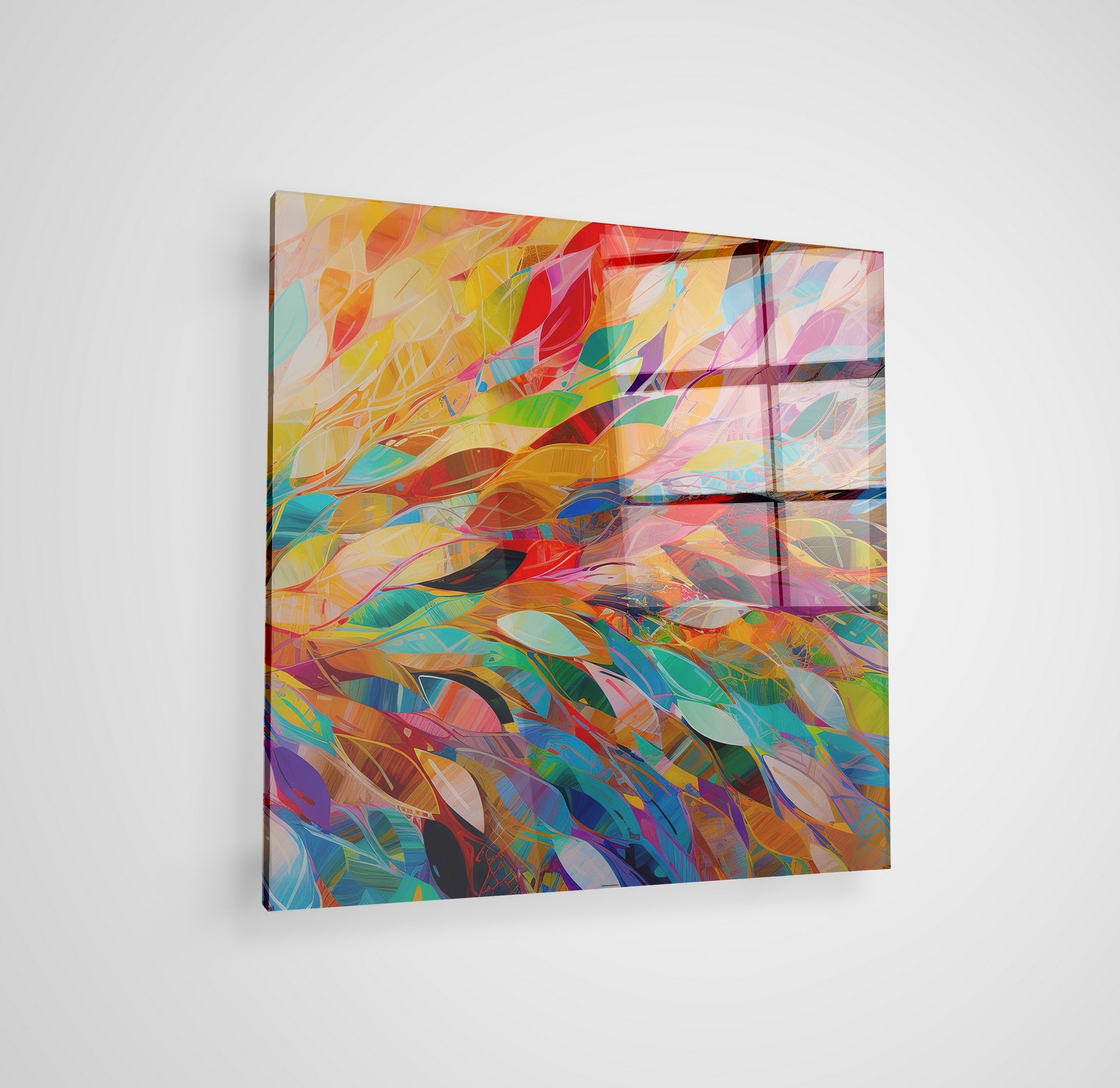 Arte em Vidro Temperado Multicolor 50x50cm - Pintura Decorativa de Parede Premium