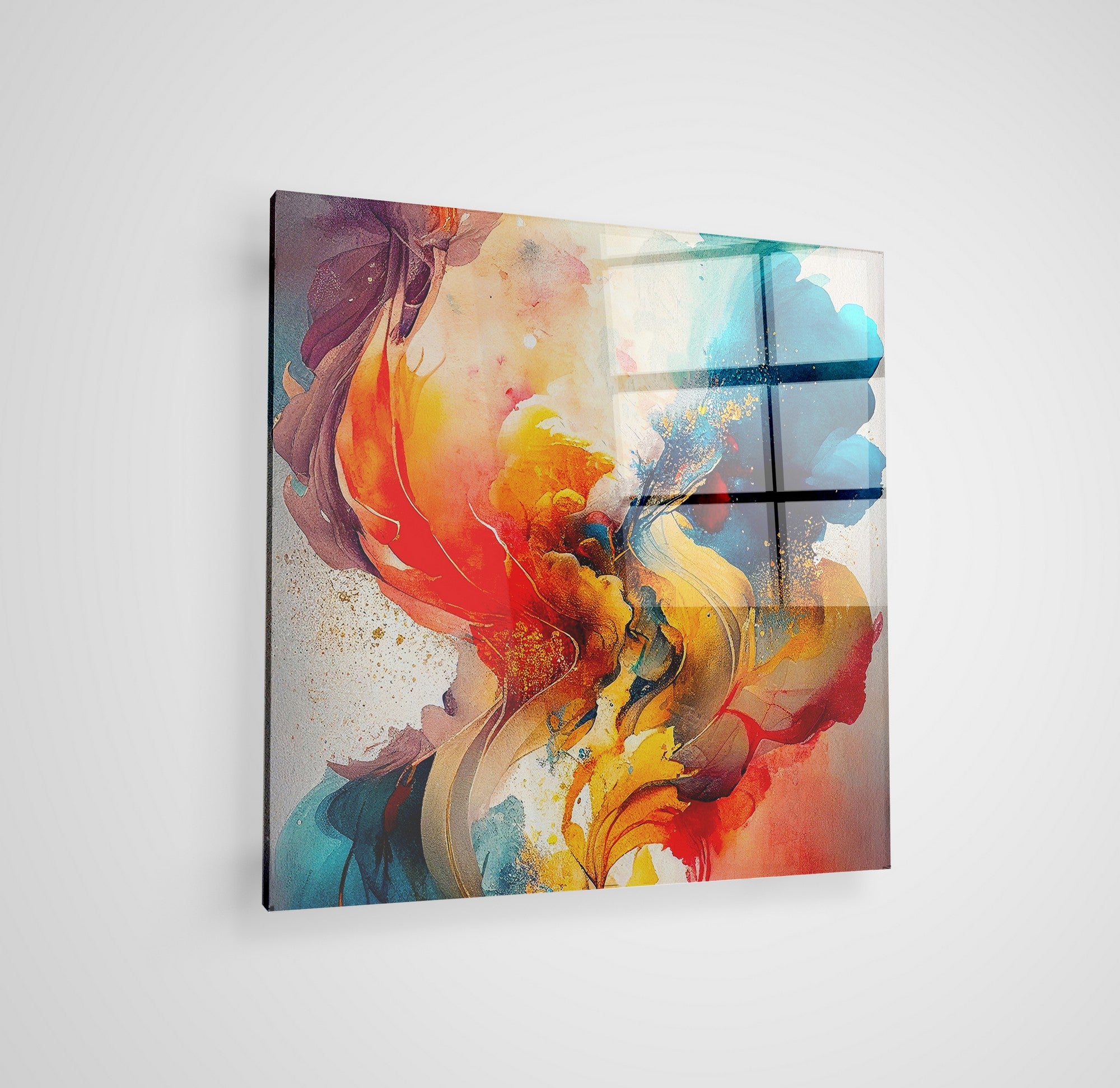 Arte em Vidro Temperado Multicolor 50x50cm - Pintura Decorativa de Parede Premium