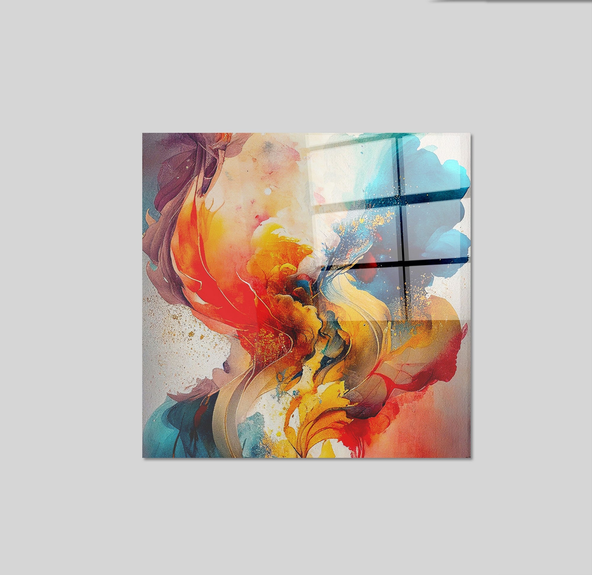 Arte em Vidro Temperado Multicolor 50x50cm - Pintura Decorativa de Parede Premium