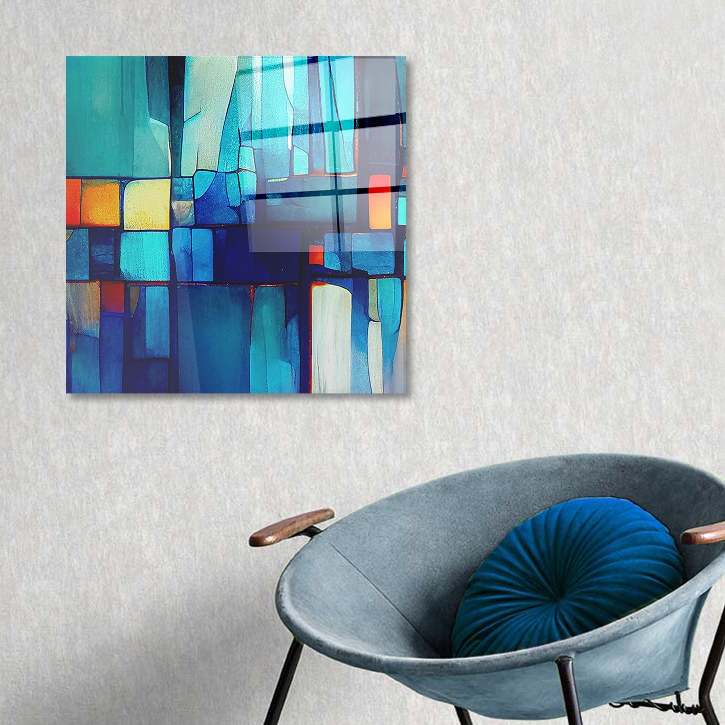 Arte em Vidro Temperado Multicolor 50x50cm - Pintura Decorativa de Parede Premium