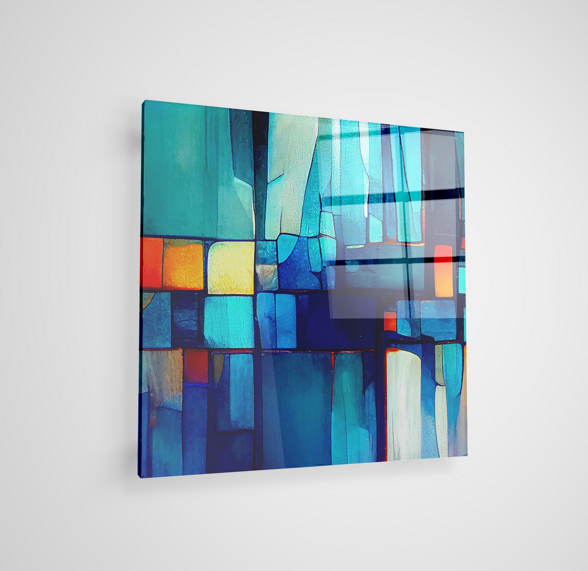 Arte em Vidro Temperado Multicolor 50x50cm - Pintura Decorativa de Parede Premium