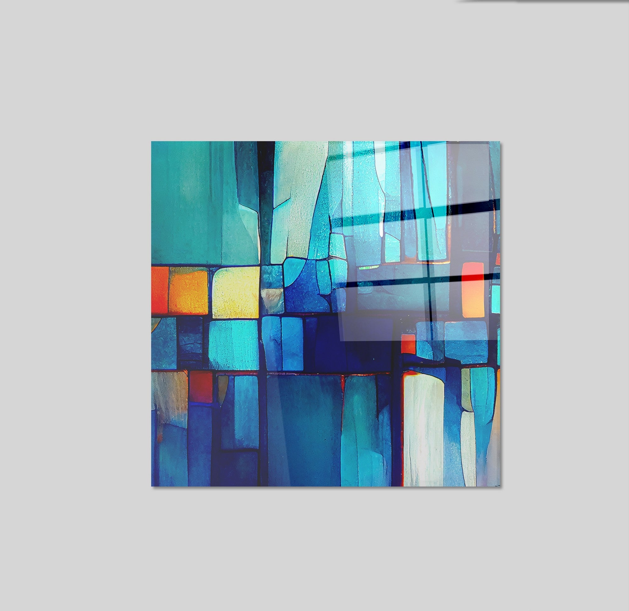 Arte em Vidro Temperado Multicolor 50x50cm - Pintura Decorativa de Parede Premium