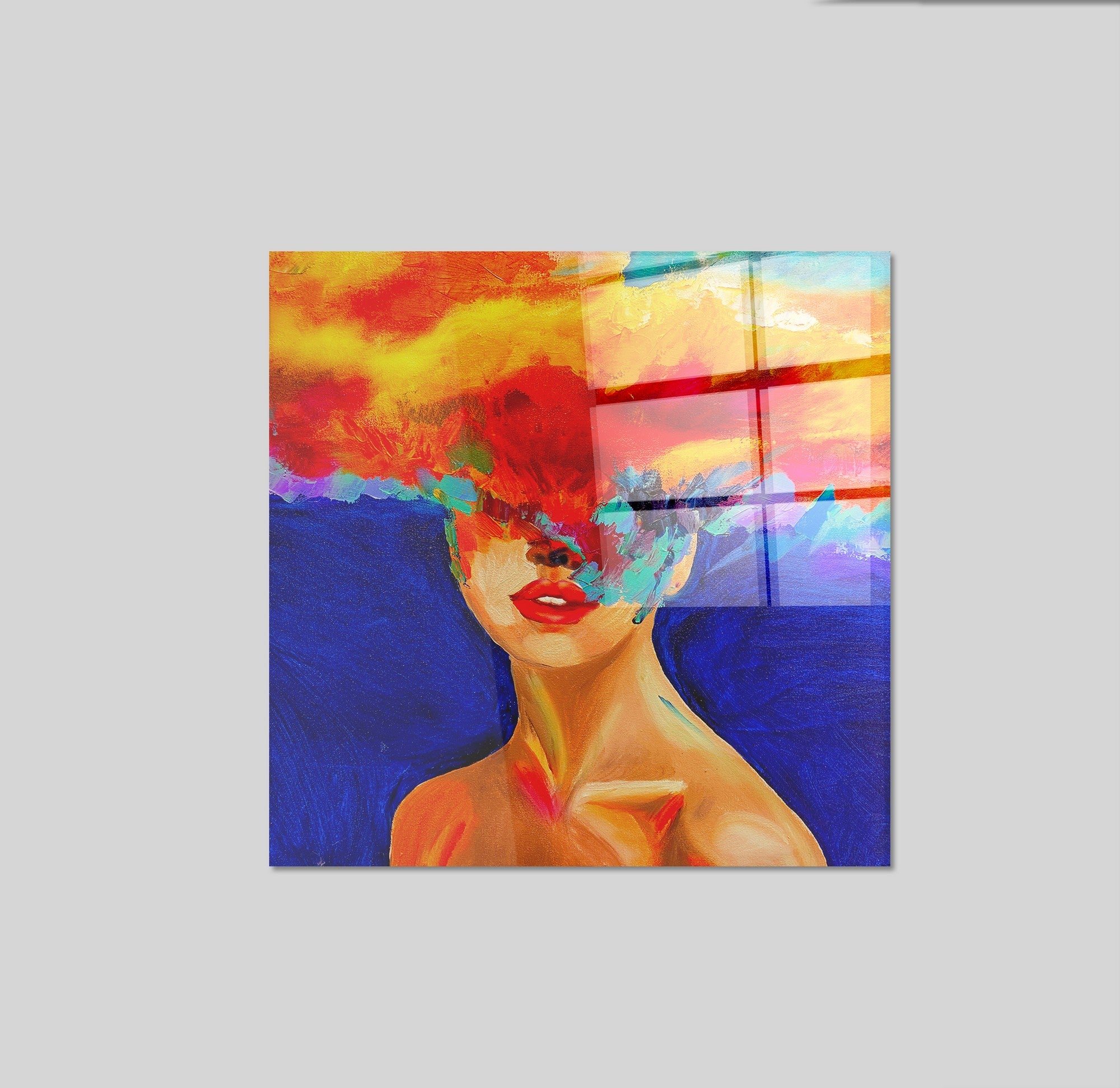 Arte em Vidro Temperado Multicolor 50x50cm - Pintura Decorativa de Parede Premium