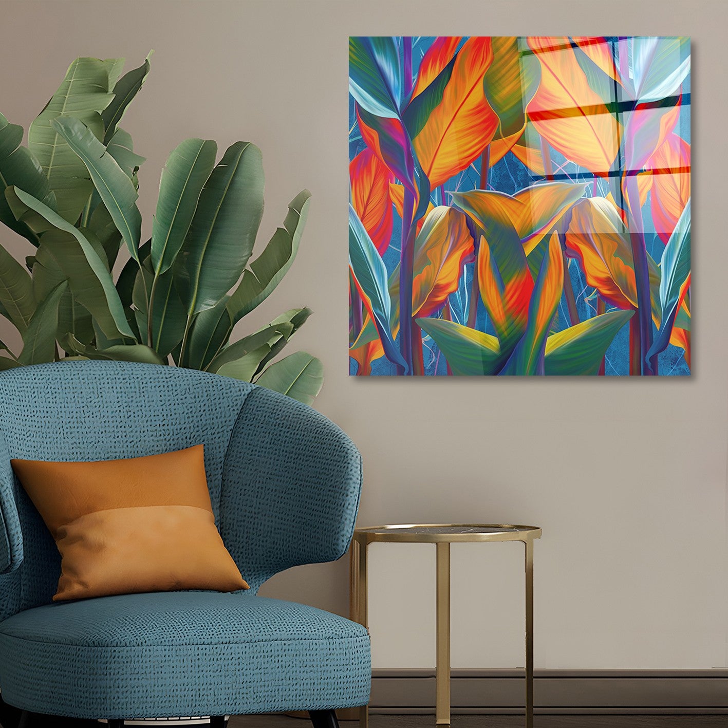 Arte em Vidro Temperado Multicolor 50x50cm - Pintura Decorativa de Parede Premium