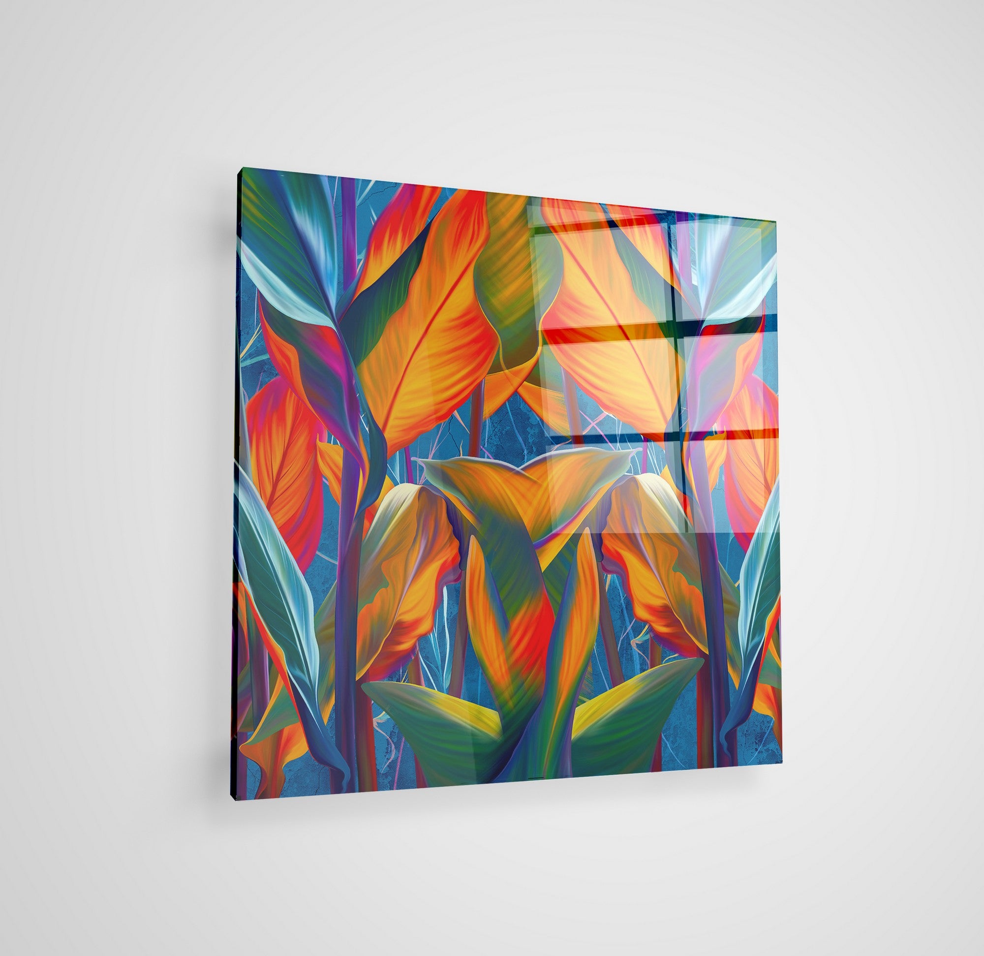 Arte em Vidro Temperado Multicolor 50x50cm - Pintura Decorativa de Parede Premium