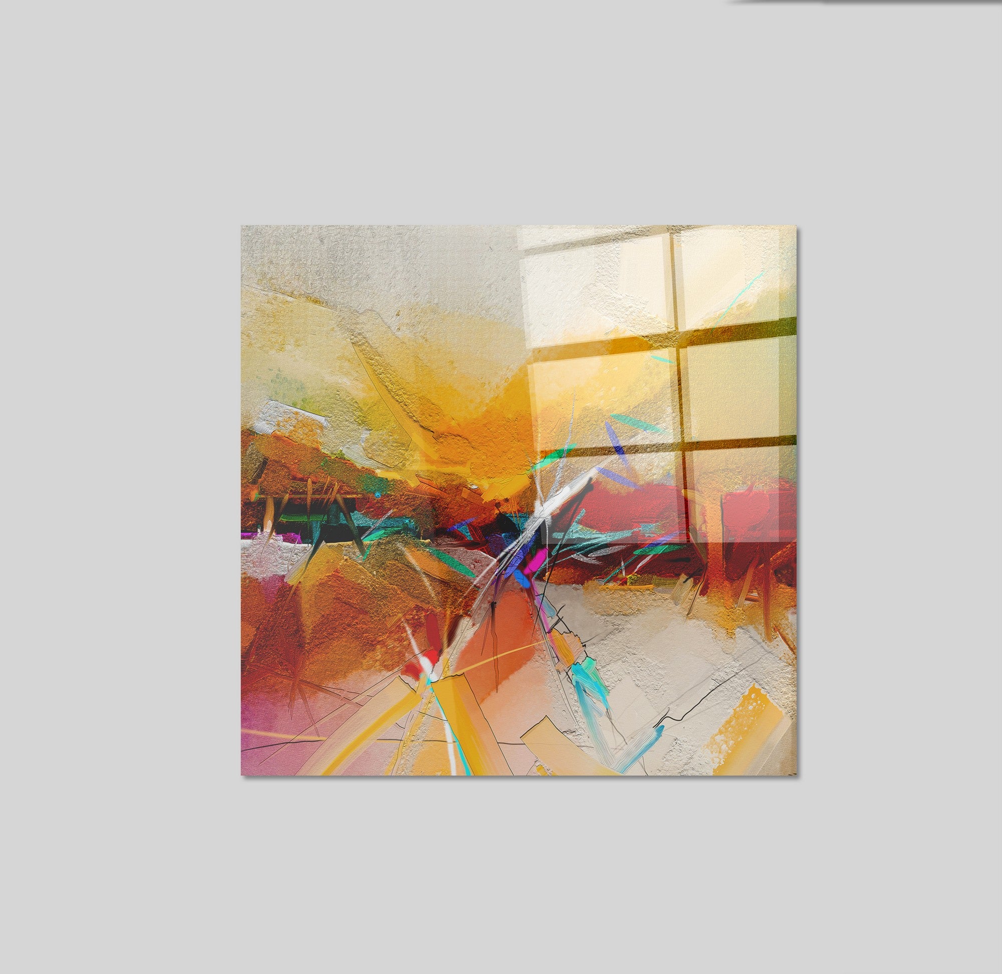 Arte em Vidro Temperado Multicolor 50x50cm - Pintura Decorativa de Parede Premium