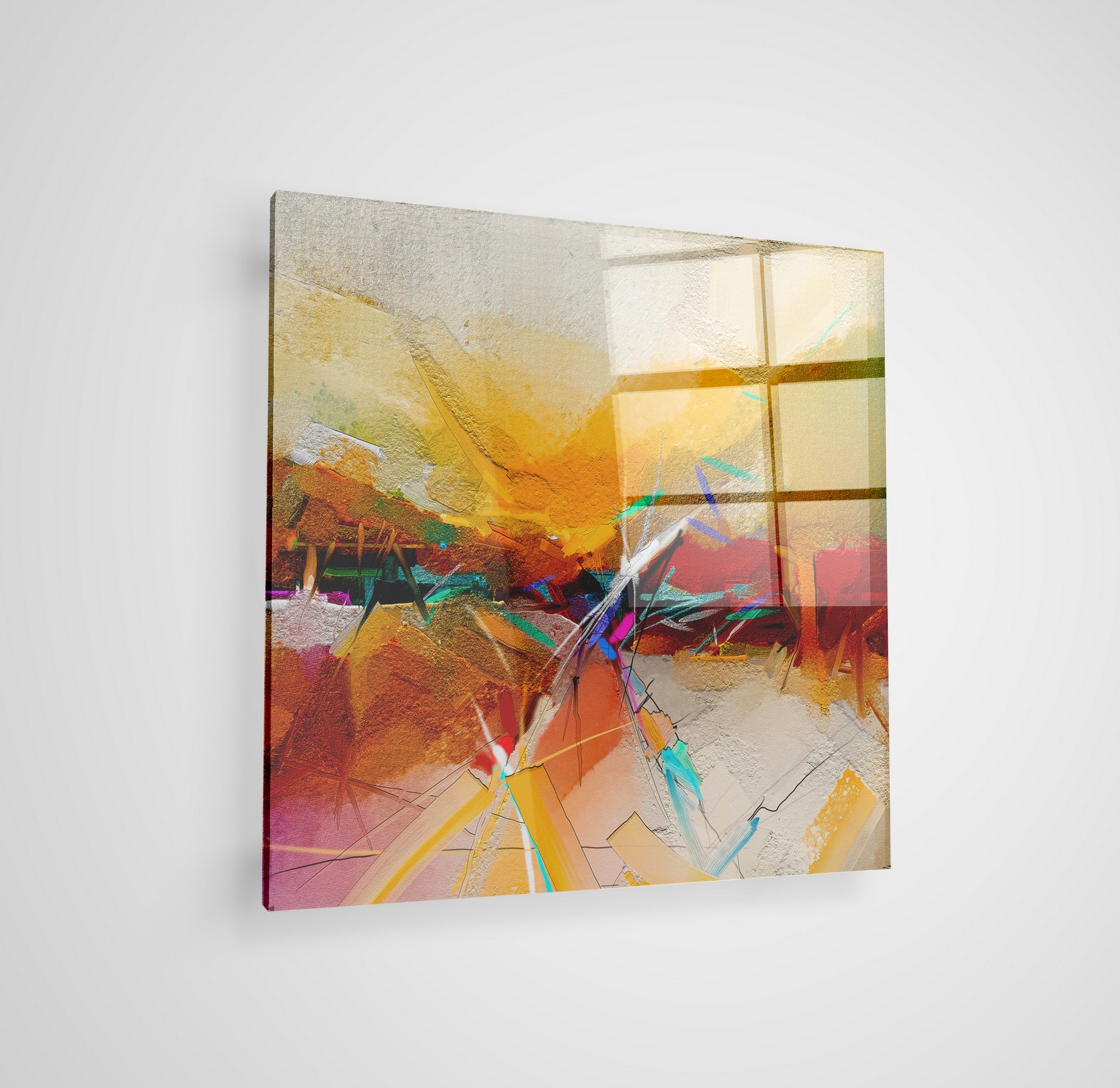 Arte em Vidro Temperado Multicolor 70x70cm - Pintura Decorativa de Parede Premium