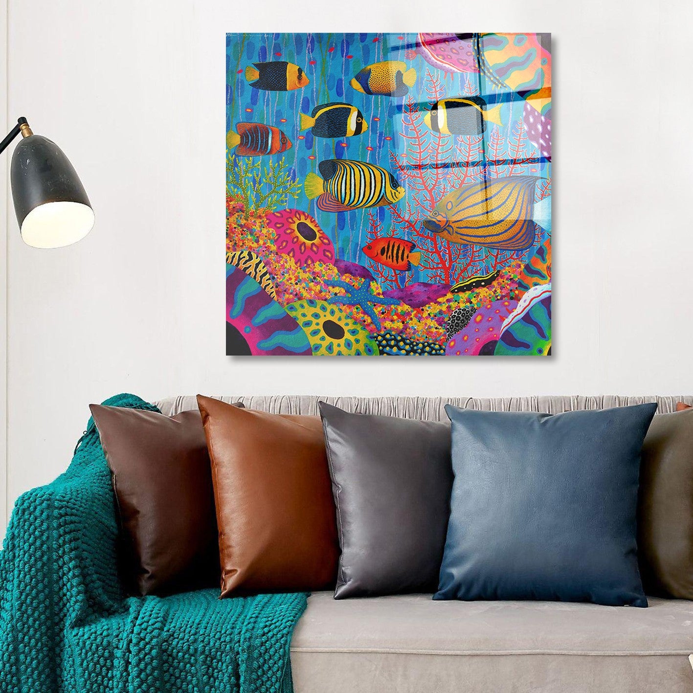 Arte em Vidro Temperado Multicolor 50x50cm - Pintura Decorativa de Parede Premium