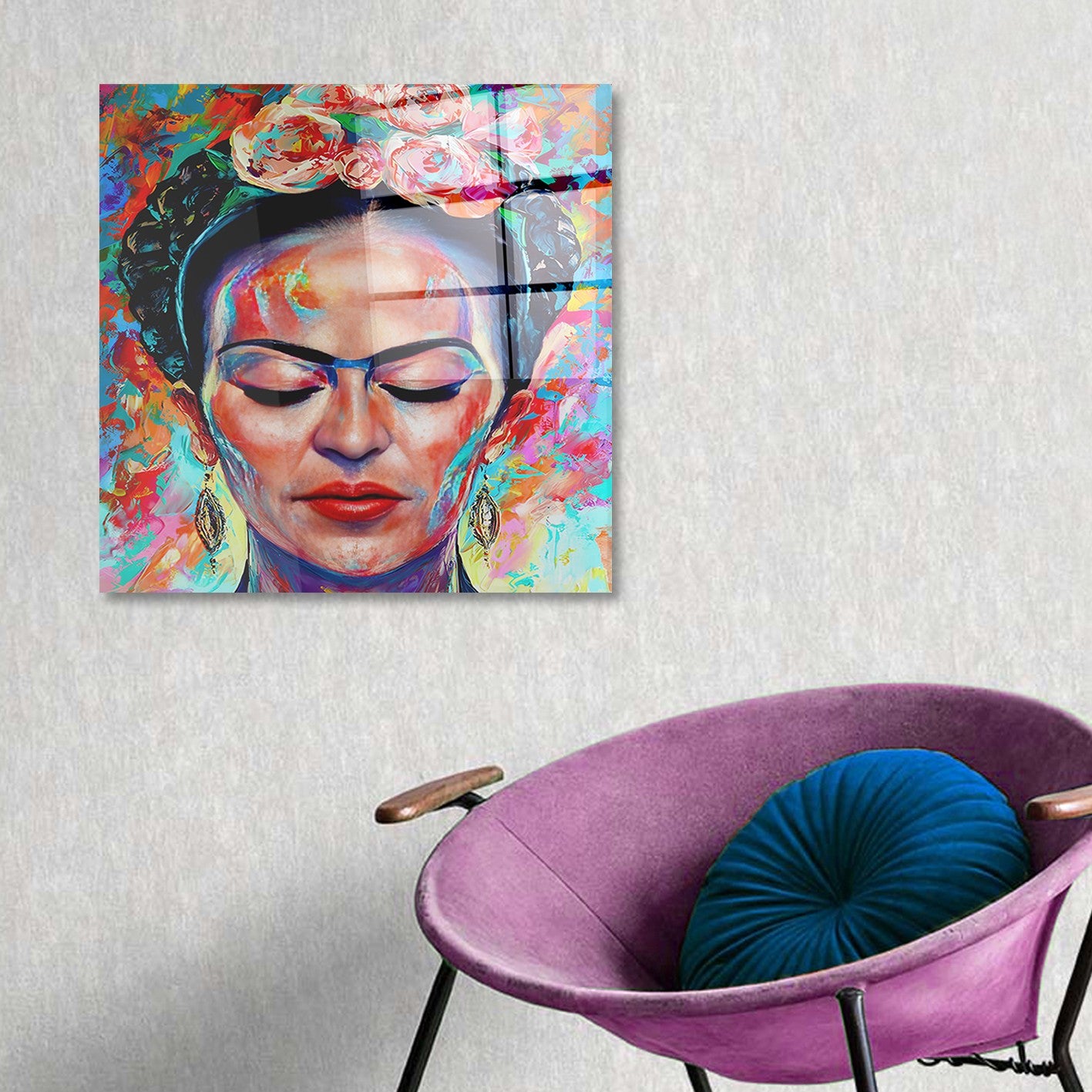 Arte em Vidro Temperado Multicolor 50x50cm - Pintura Decorativa de Parede Premium