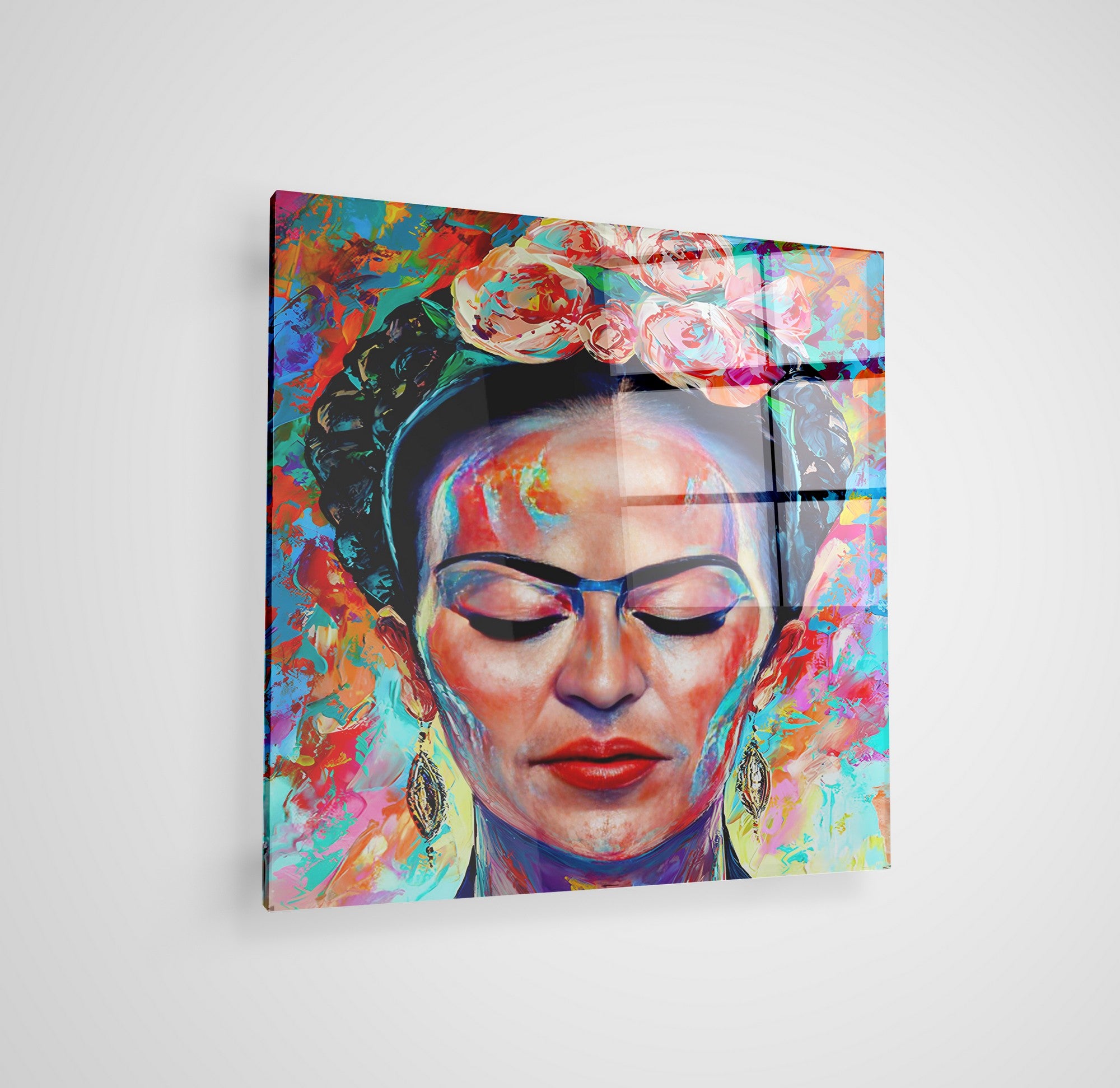 Arte em Vidro Temperado Multicolor 50x50cm - Pintura Decorativa de Parede Premium