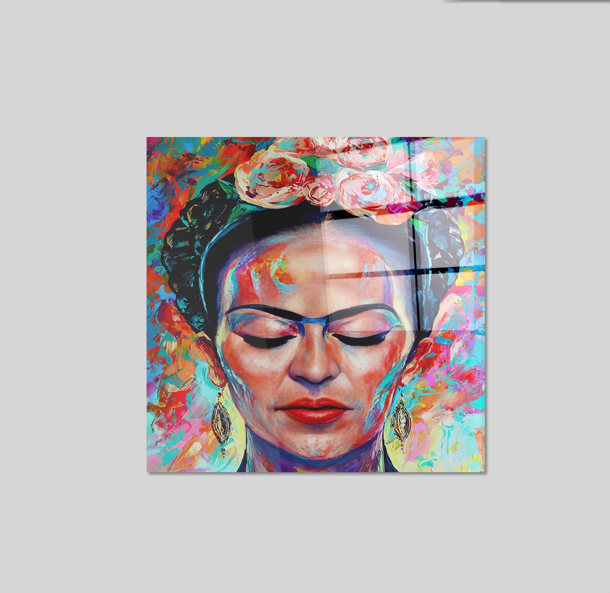 Arte em Vidro Temperado Multicolor 50x50cm - Pintura Decorativa de Parede Premium