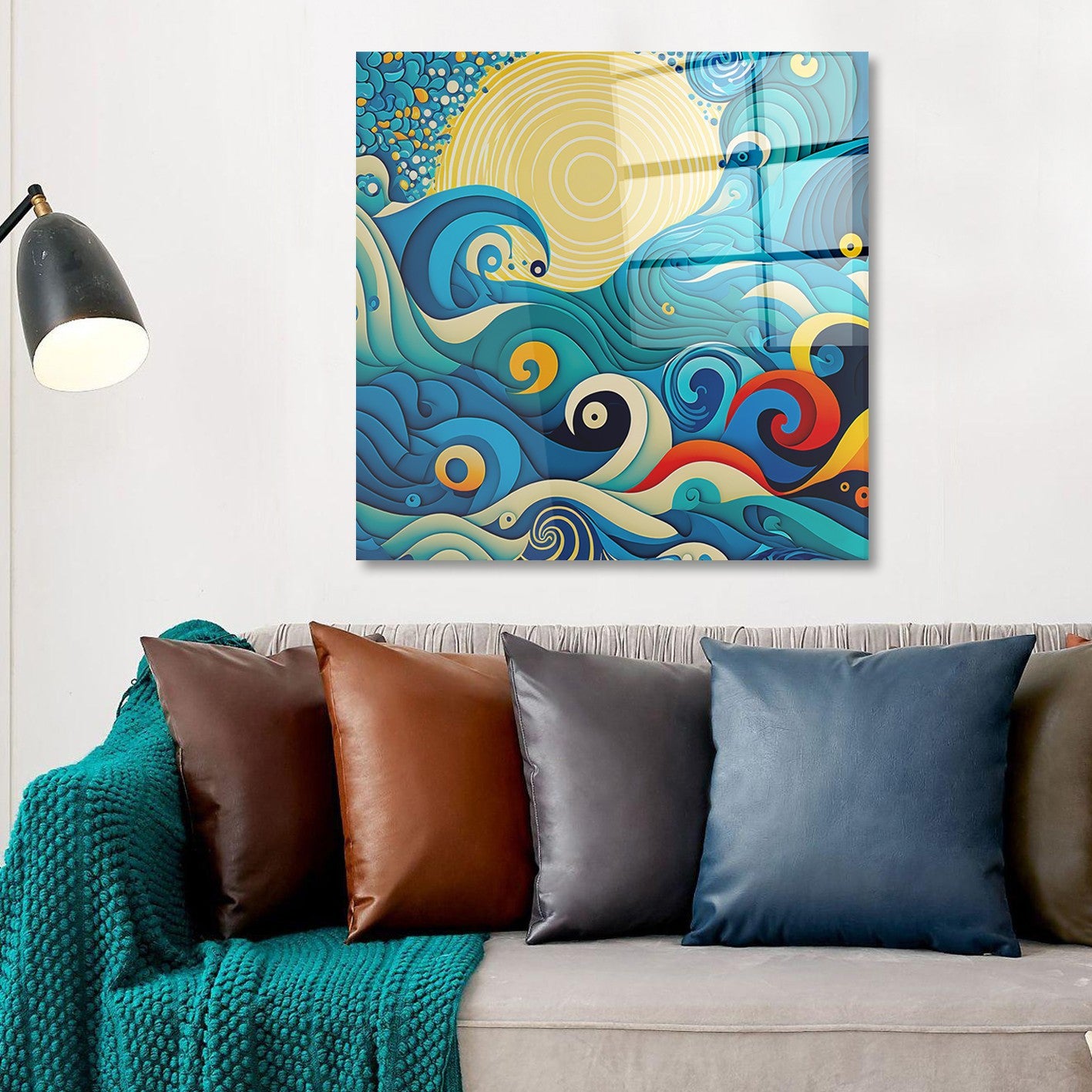 Arte em Vidro Temperado Multicolor 50x50cm - Pintura Decorativa de Parede Premium