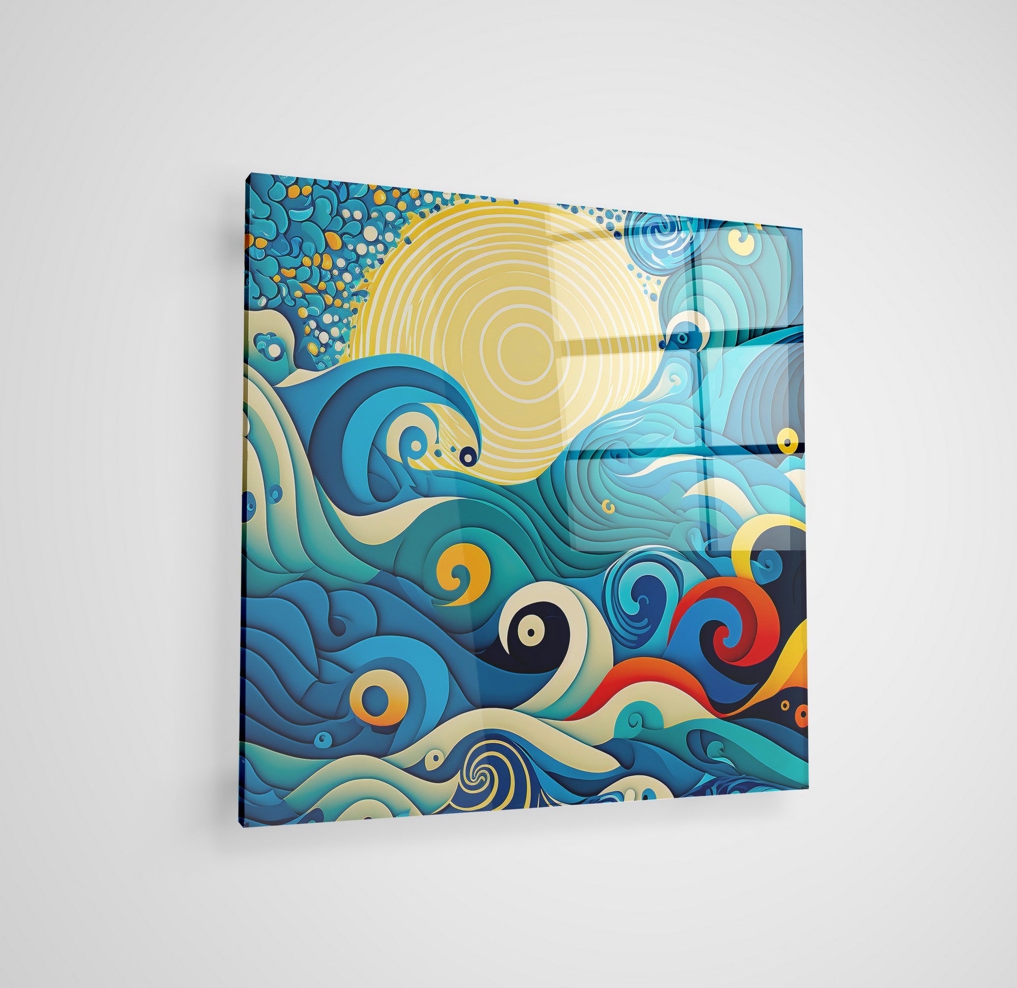 Arte em Vidro Temperado Multicolor 70x70cm - Pintura Decorativa de Parede Premium