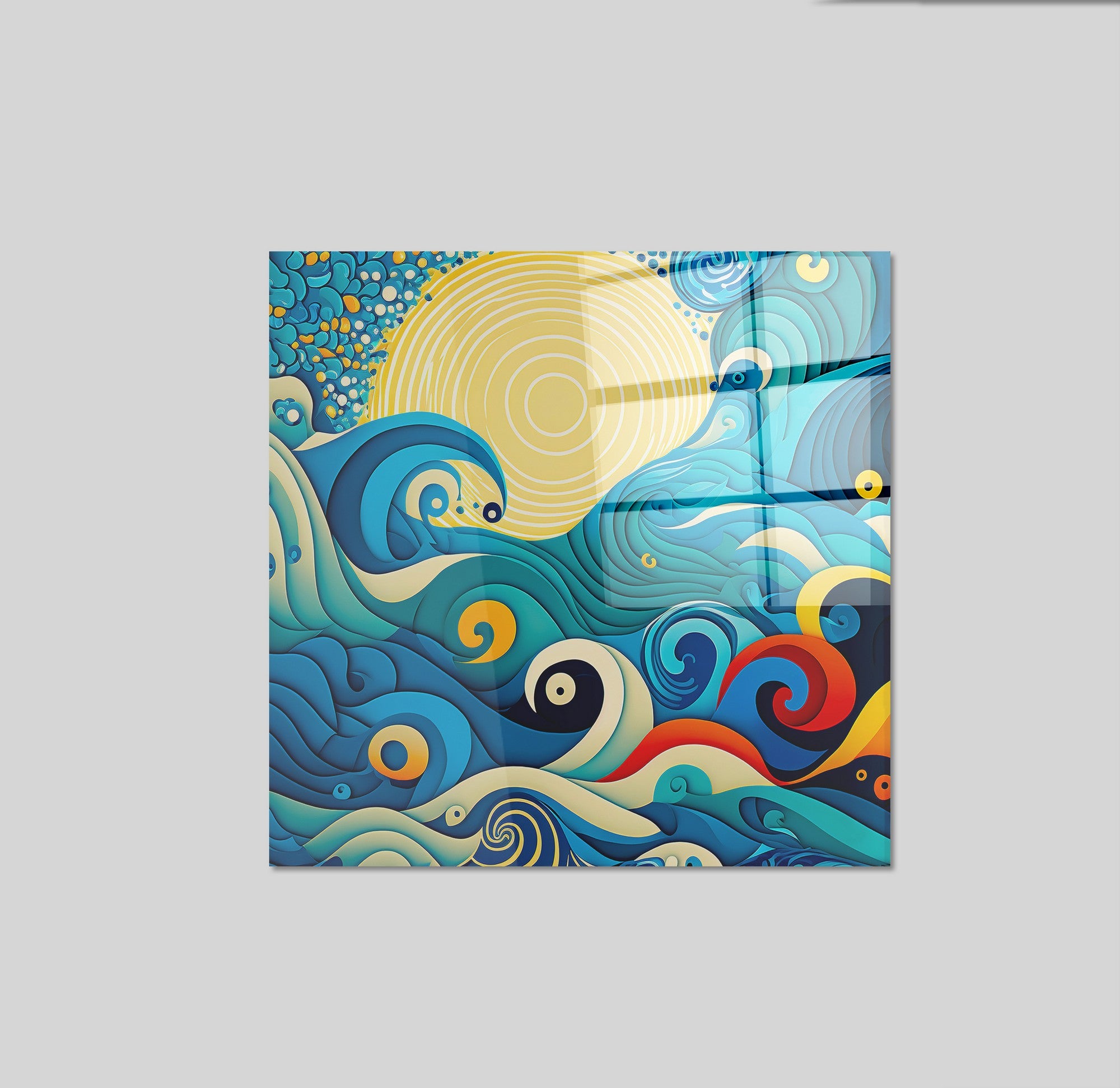 Arte em Vidro Temperado Multicolor 70x70cm - Pintura Decorativa de Parede Premium