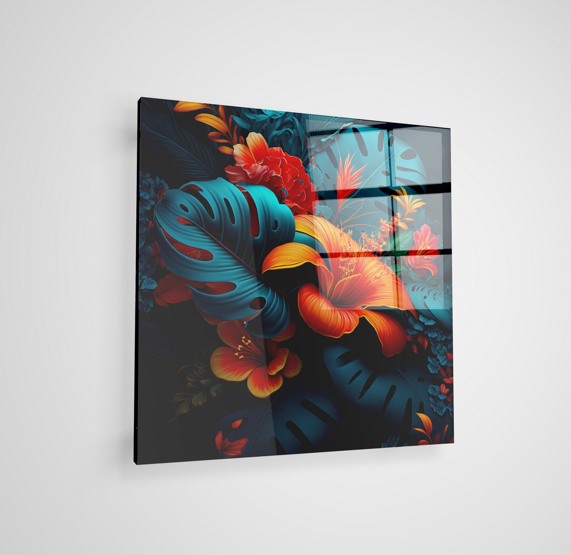 Arte em Vidro Temperado Multicolor 50x50cm - Pintura Decorativa de Parede Premium