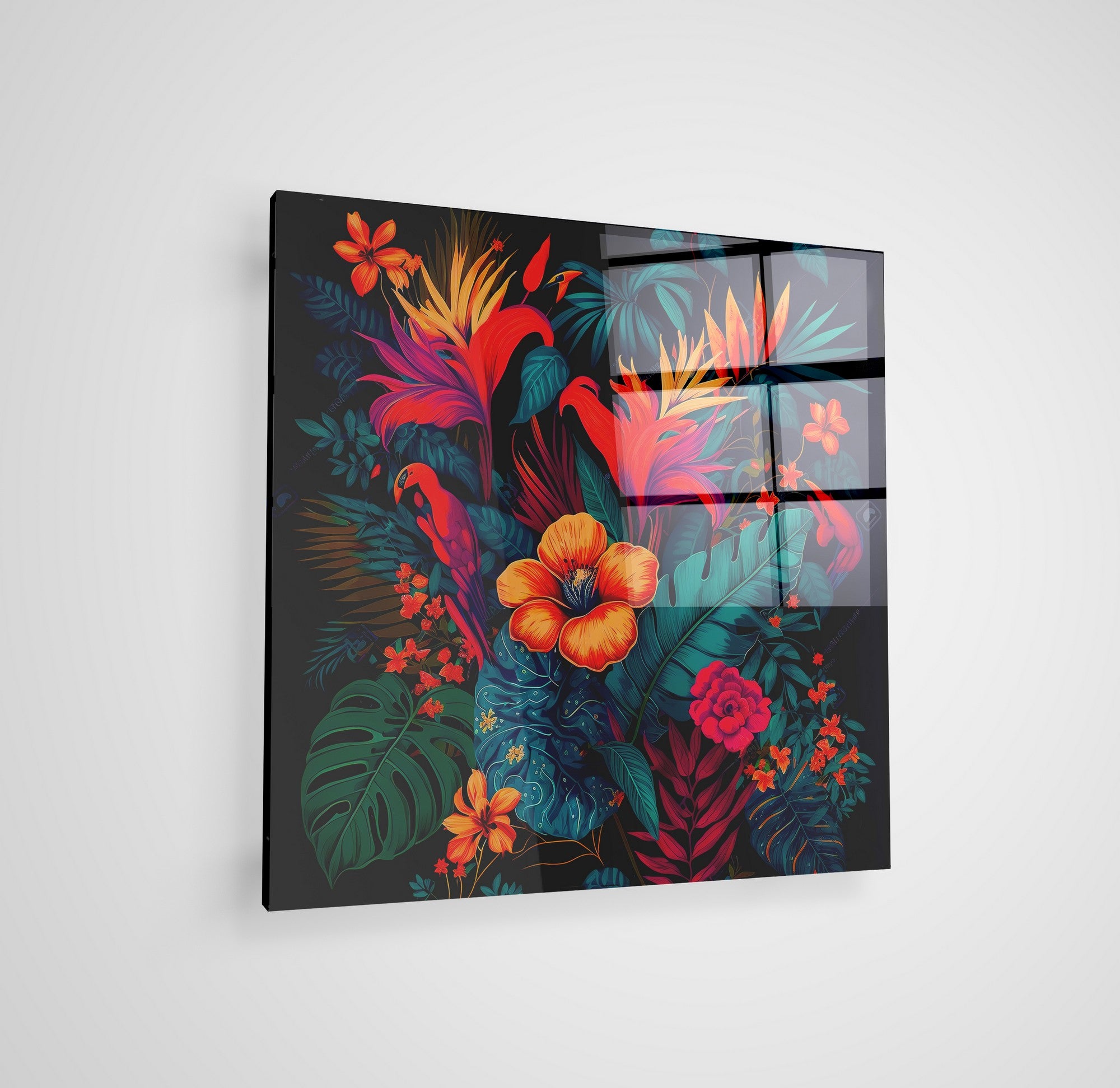 Arte em Vidro Temperado Multicolor 50x50cm - Pintura Decorativa de Parede Premium