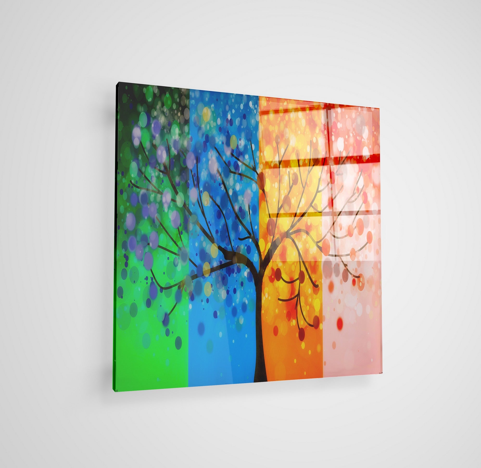 Arte em Vidro Temperado Multicolor 70x70cm - Pintura Decorativa de Parede Premium