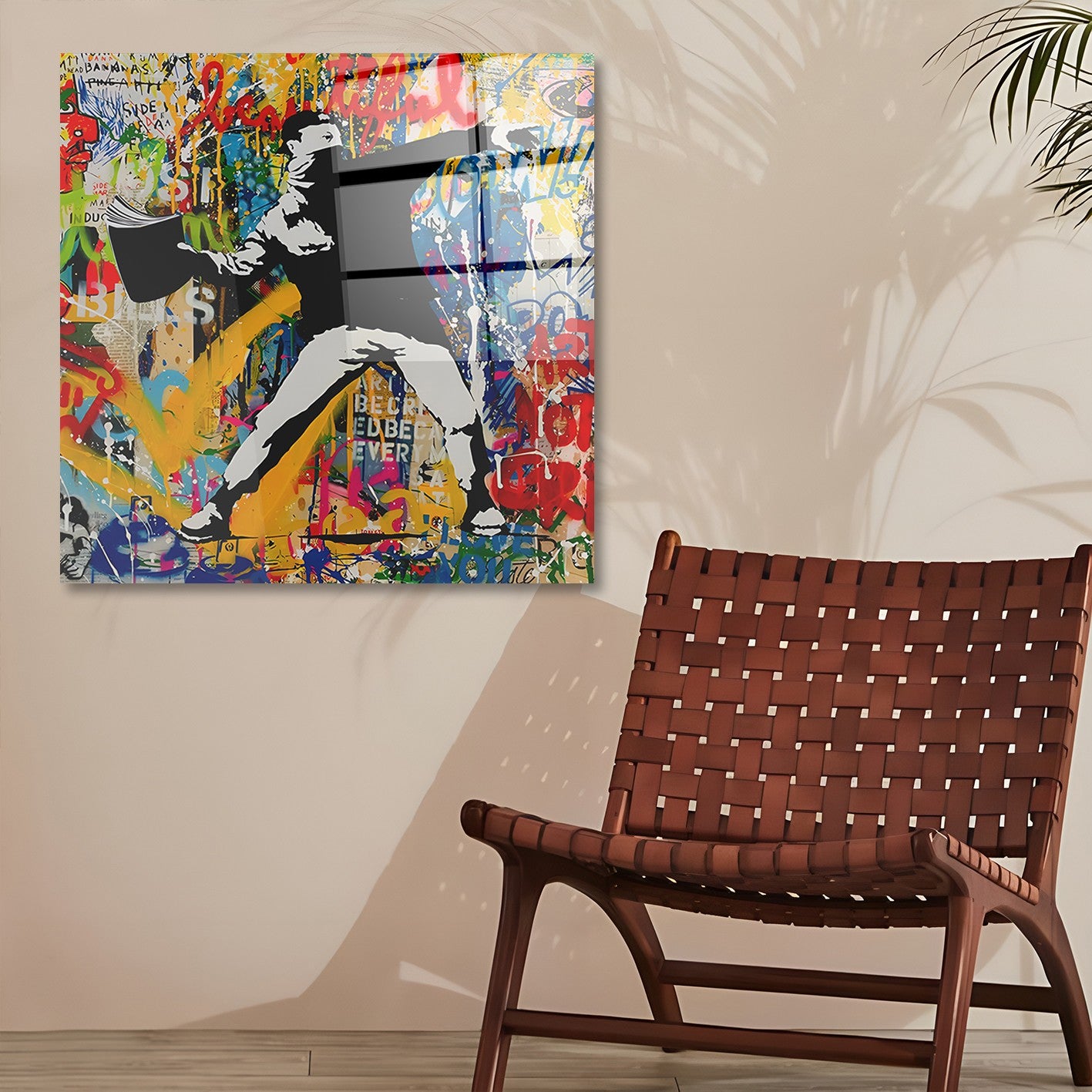 Arte em Vidro Temperado Multicolor 70x70cm - Pintura Decorativa de Luxo para Parede