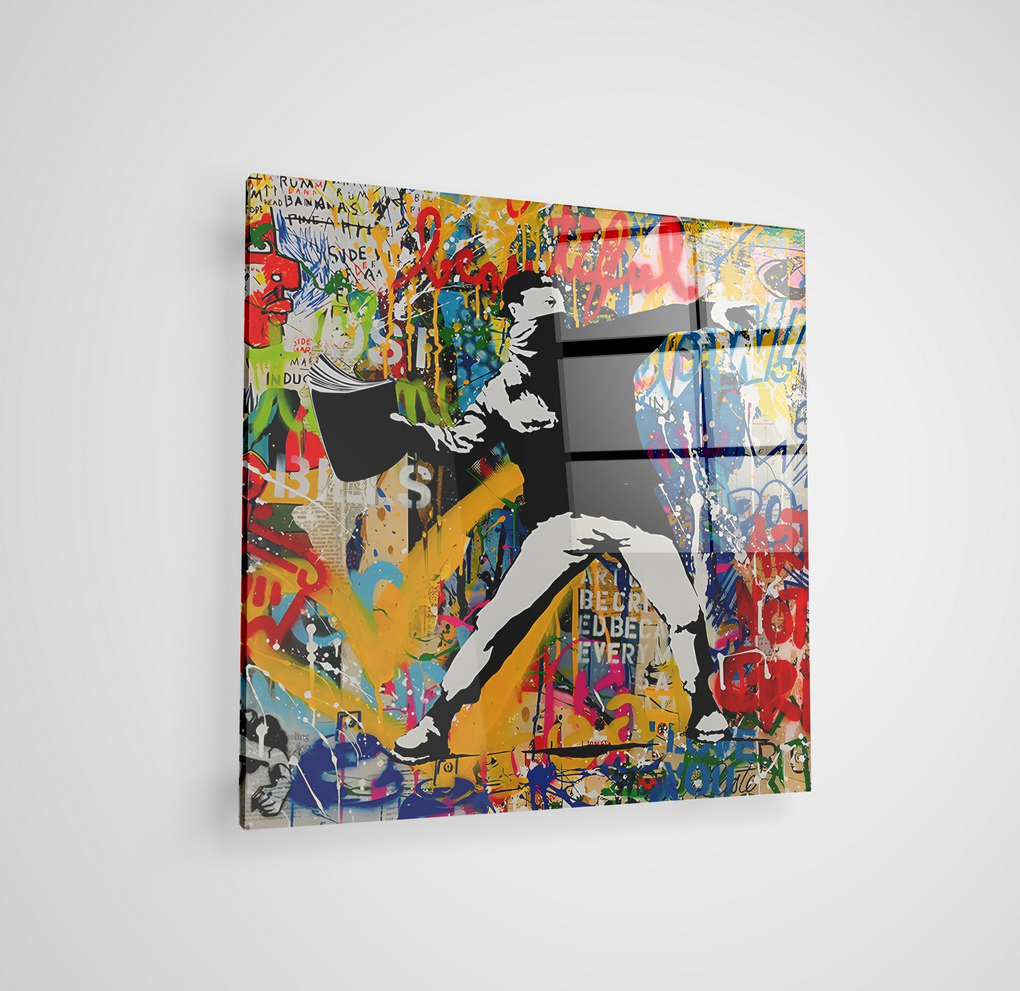 Arte em Vidro Temperado Multicolor 70x70cm - Pintura Decorativa de Luxo para Parede