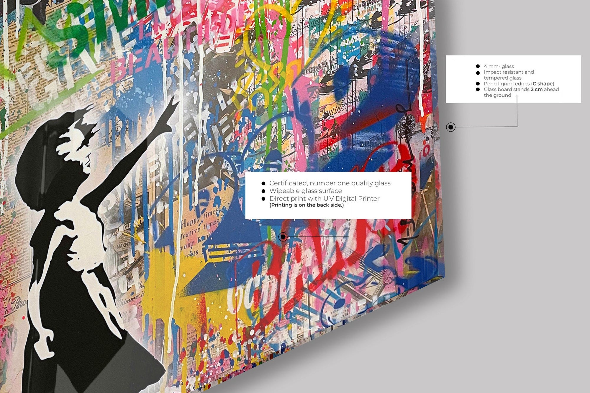 Arte em Vidro Temperado Multicolor 70x70cm - Pintura Decorativa de Alta Qualidade