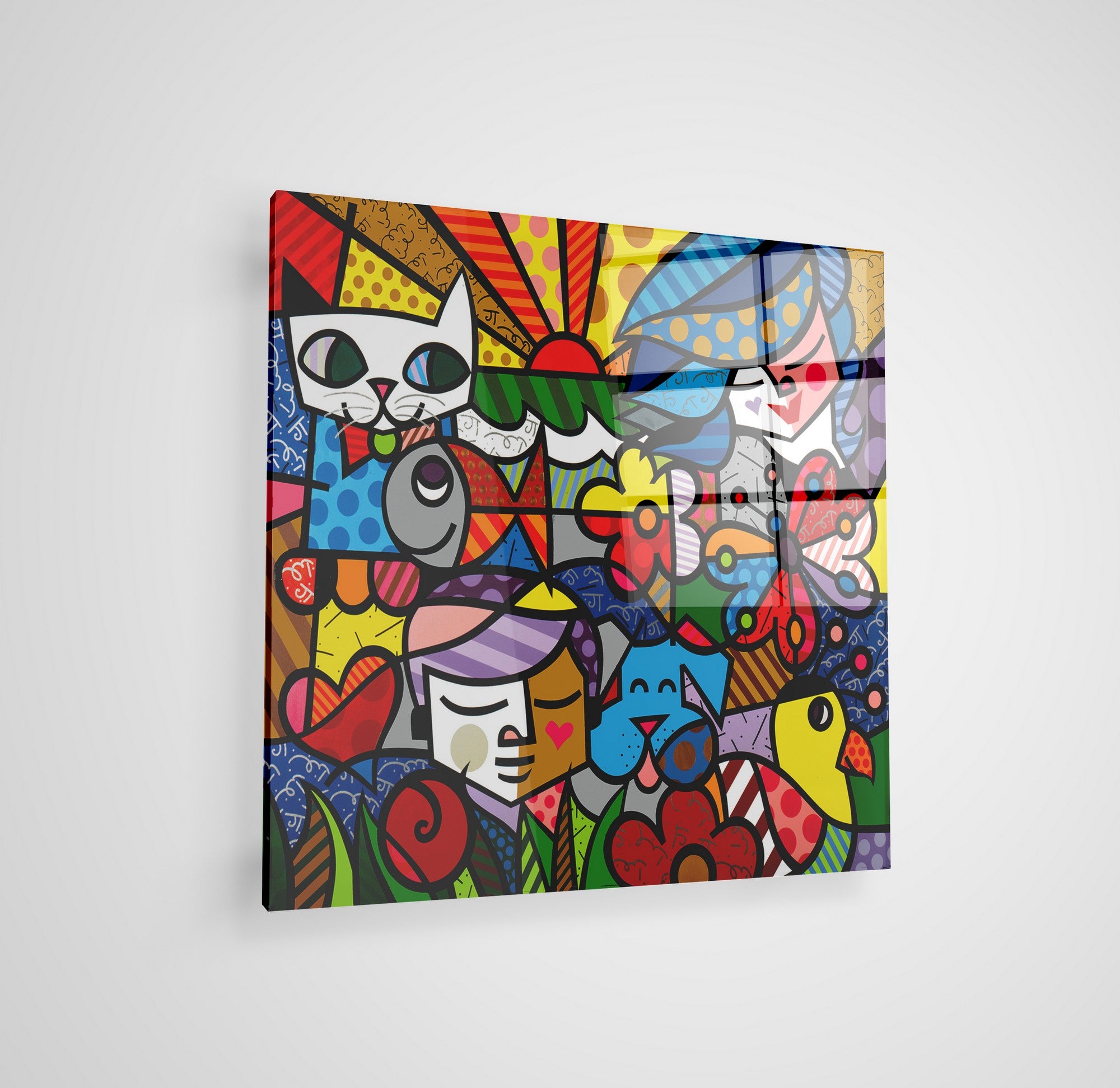 Arte em Vidro Temperado Multicolor 50x50cm - Pintura Decorativa de Parede Premium