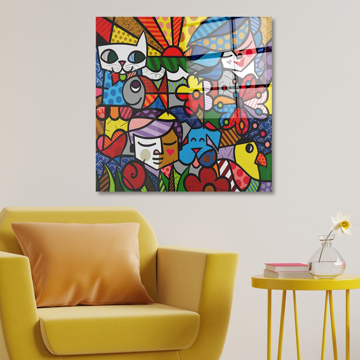 Arte em Vidro Temperado Multicolor 70x70cm - Pintura Decorativa de Parede Premium