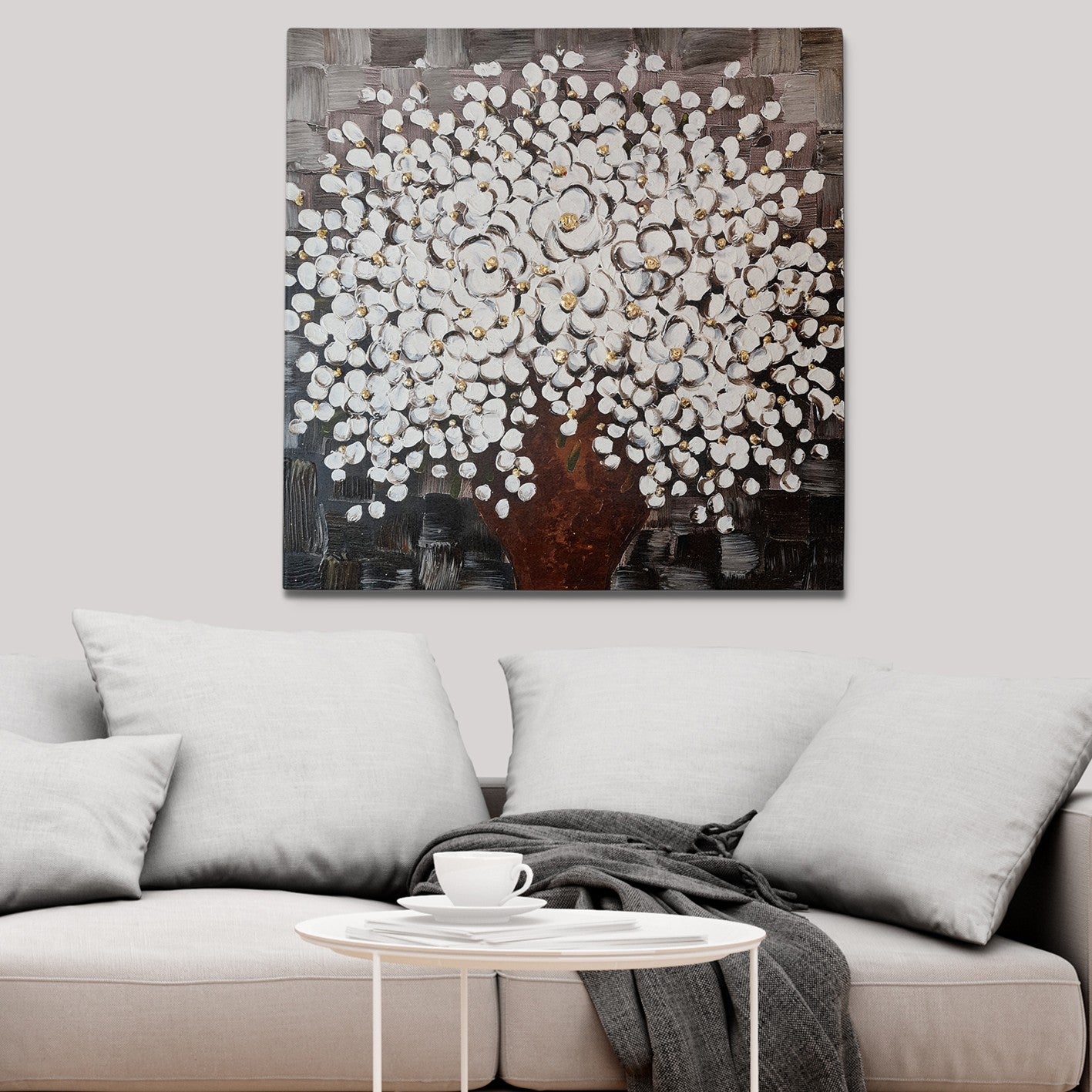 Pintura a Óleo Decorativa Multicolor Pintada à Mão - Tela 100% Canvas com Moldura de Madeira 120x120cm
