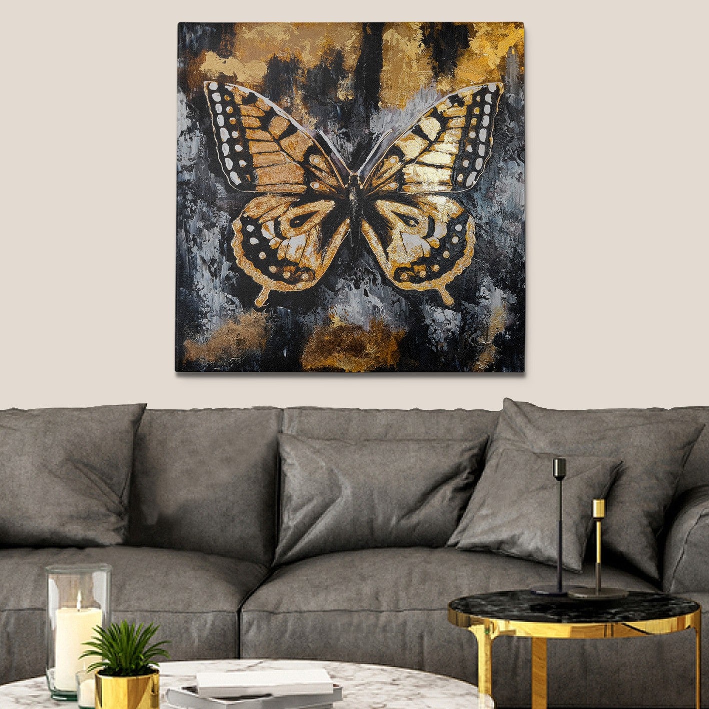 Pintura a Óleo Decorativa Pintada à Mão - Tela 100% Canvas com Moldura de Madeira 50x50cm
