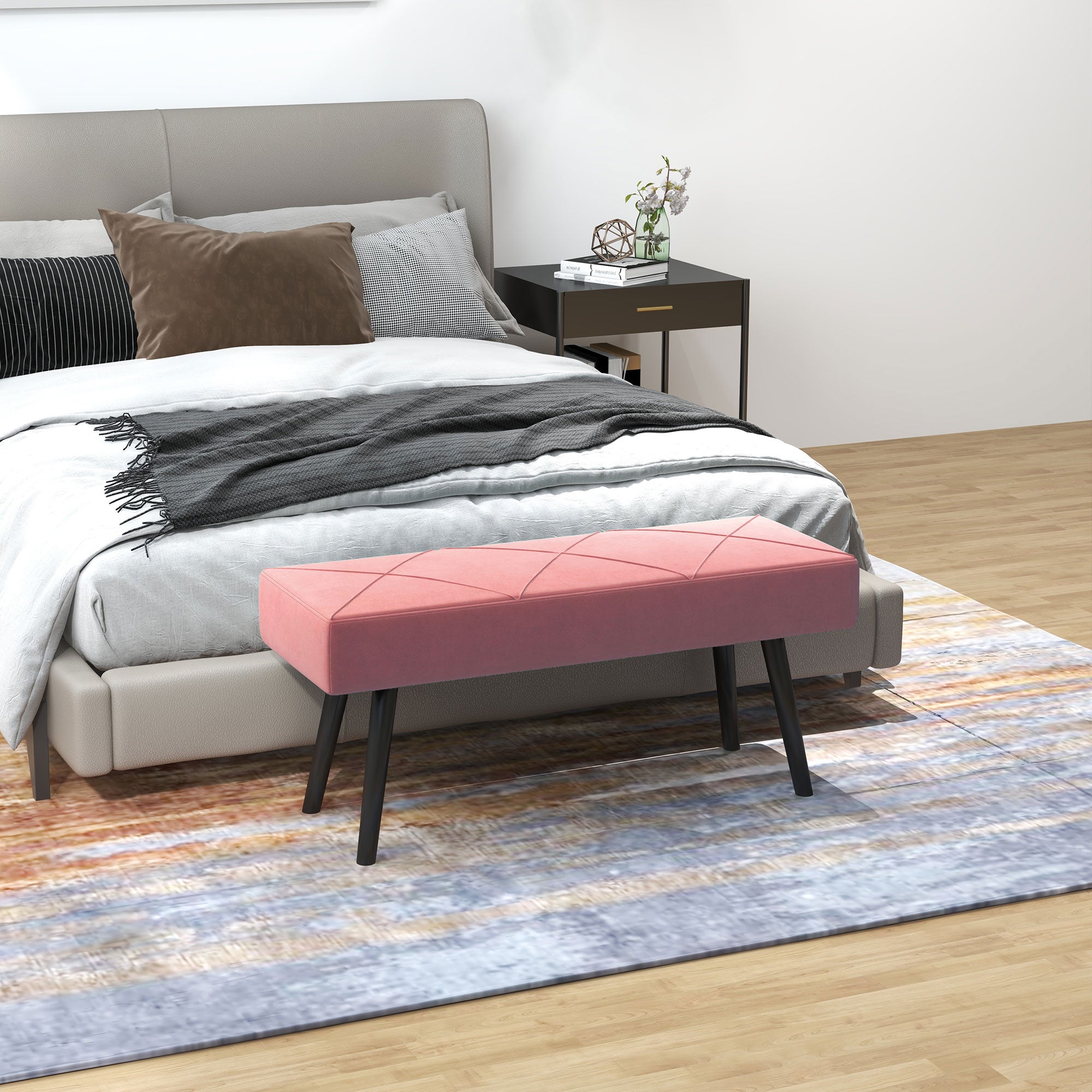 Banco Acolchoado – 100x36x45 cm – Rosa – Veludo