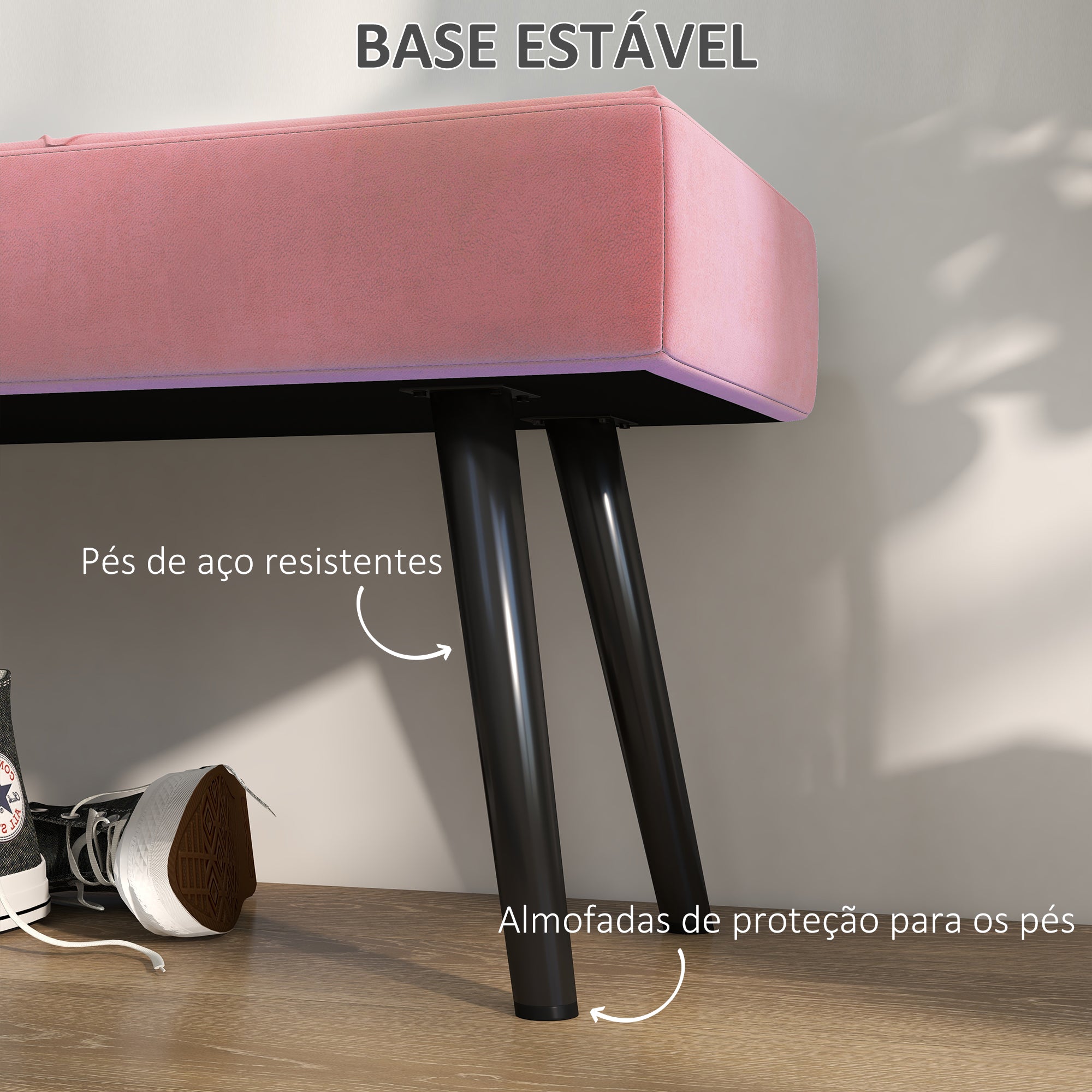 Banco Acolchoado – 100x36x45 cm – Rosa – Veludo