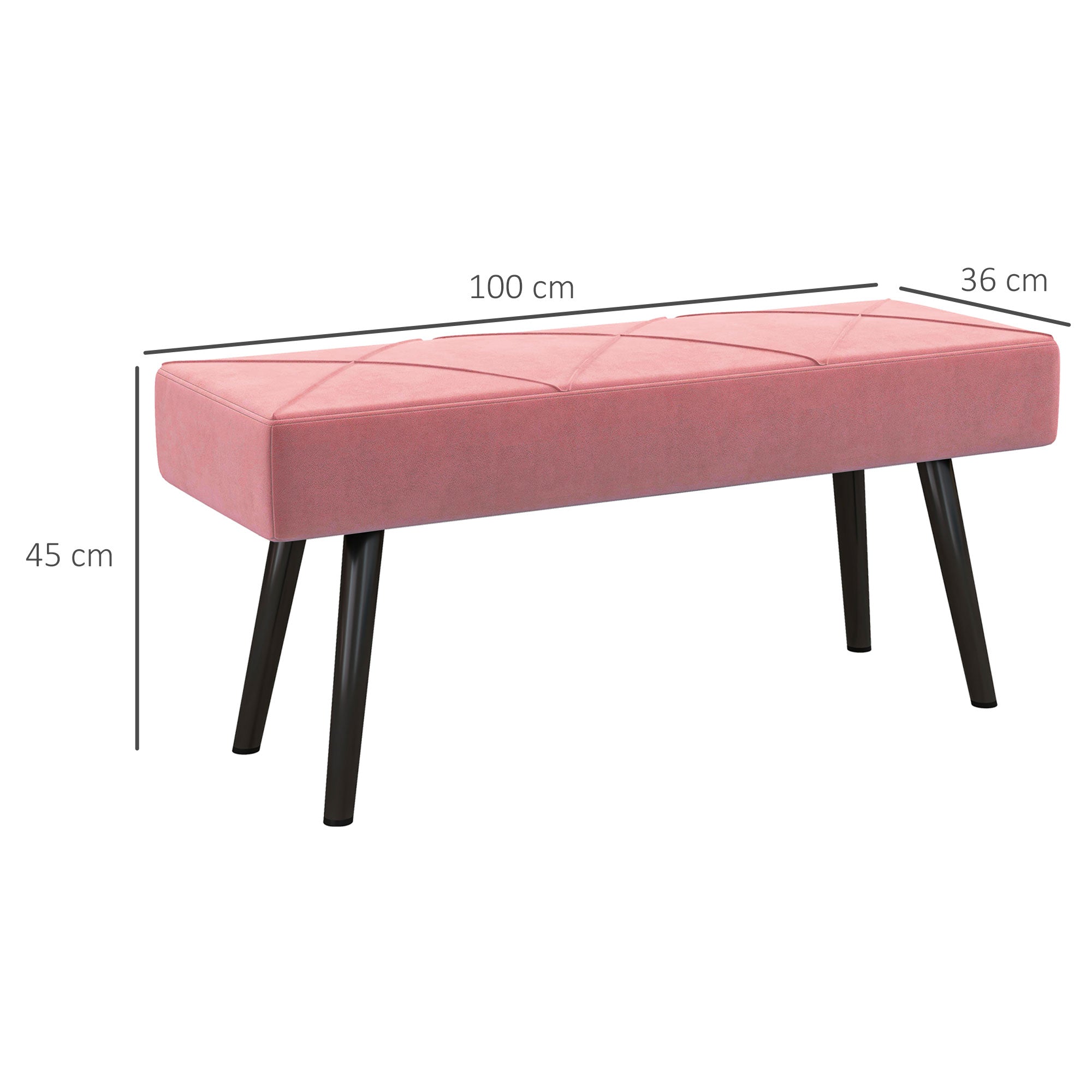 Banco Acolchoado – 100x36x45 cm – Rosa – Veludo