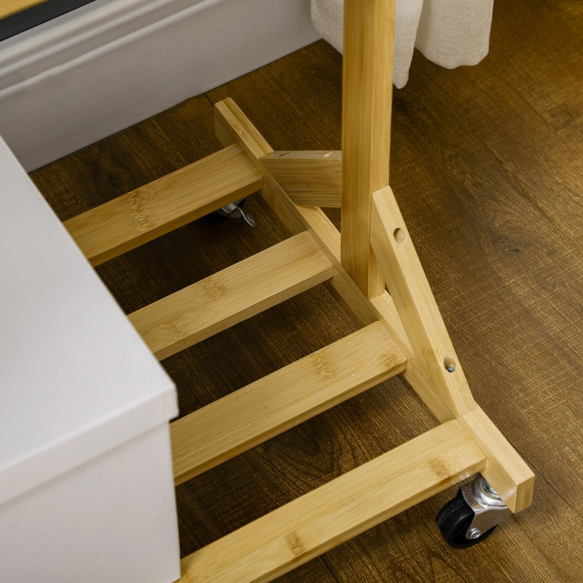 Suporte para Cabides de Bambu com Rodas Multifuncional 100x37x191 cm - Cor de Madeira Natural