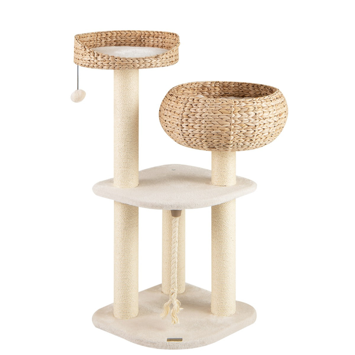 Árvore para Gatos com Plataformas, Camas em Forma de Cesto, Bola de Brincar Pendurada e Corda Arranhadores 45 x 45 x 104 cm Branco