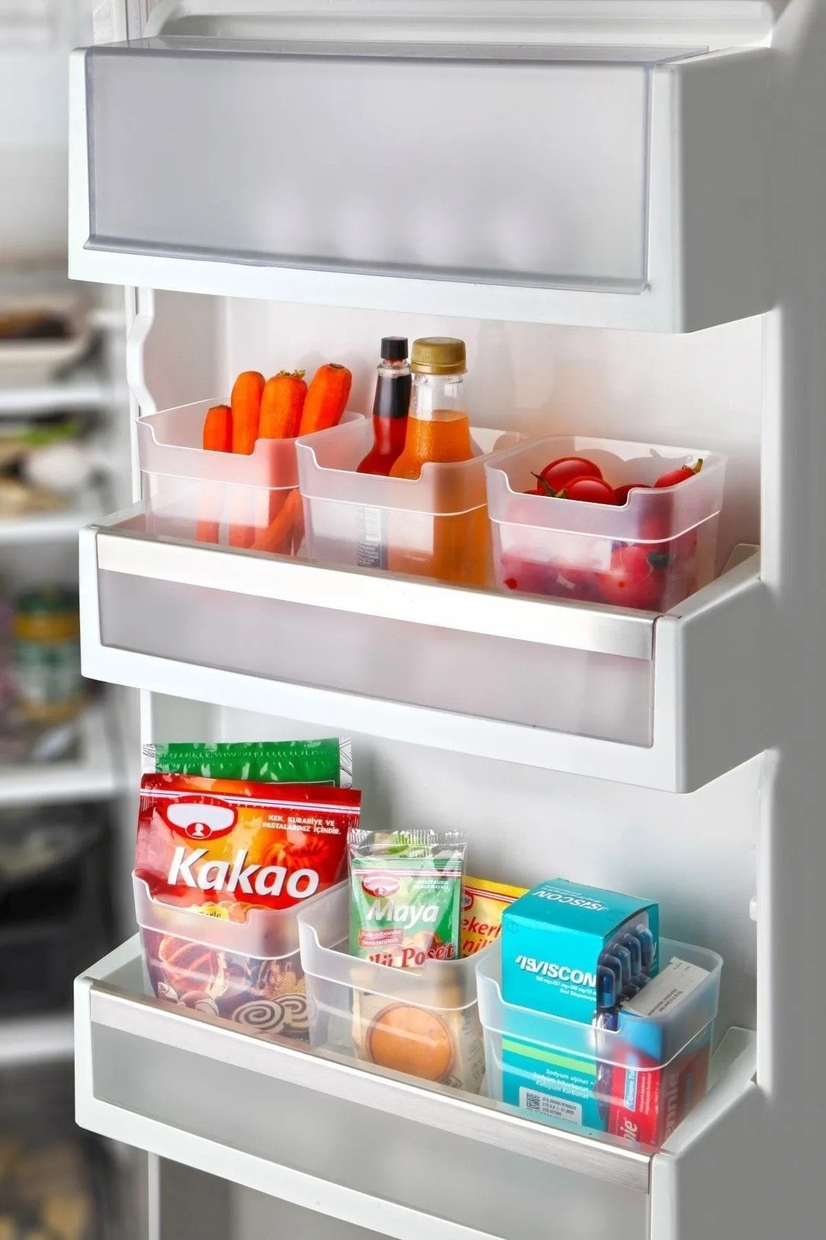 Conjunto organizador de geladeira – 11 x 10 x 11 cm – Transparente – Plástico