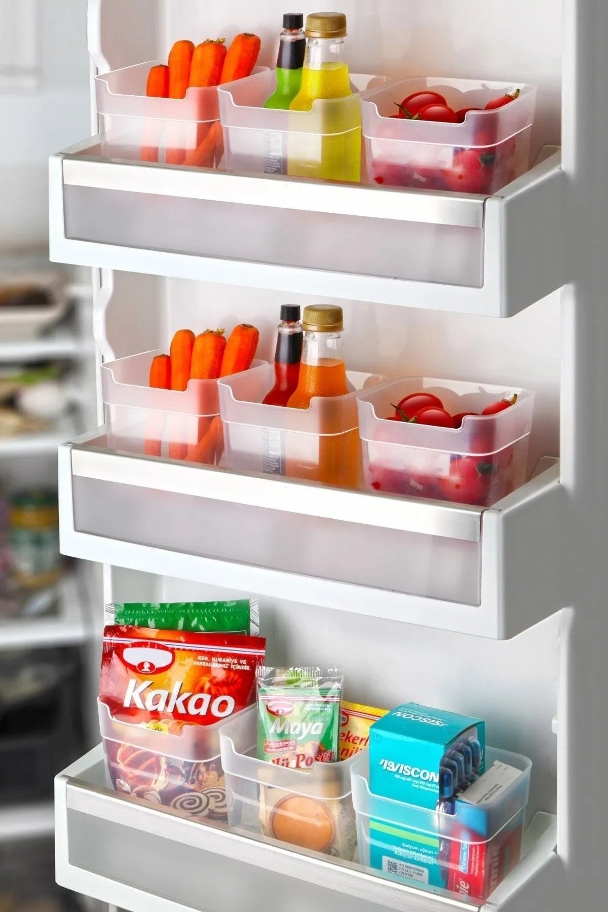 Conjunto de Organizadores de Geladeira (12 Peças) – 11 x 10 x 11 cm – Transparente – Plástico