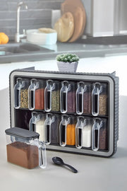 Conjunto de frascos de especiarias – 14 x 34 x 24 cm – Cinza – Plástico