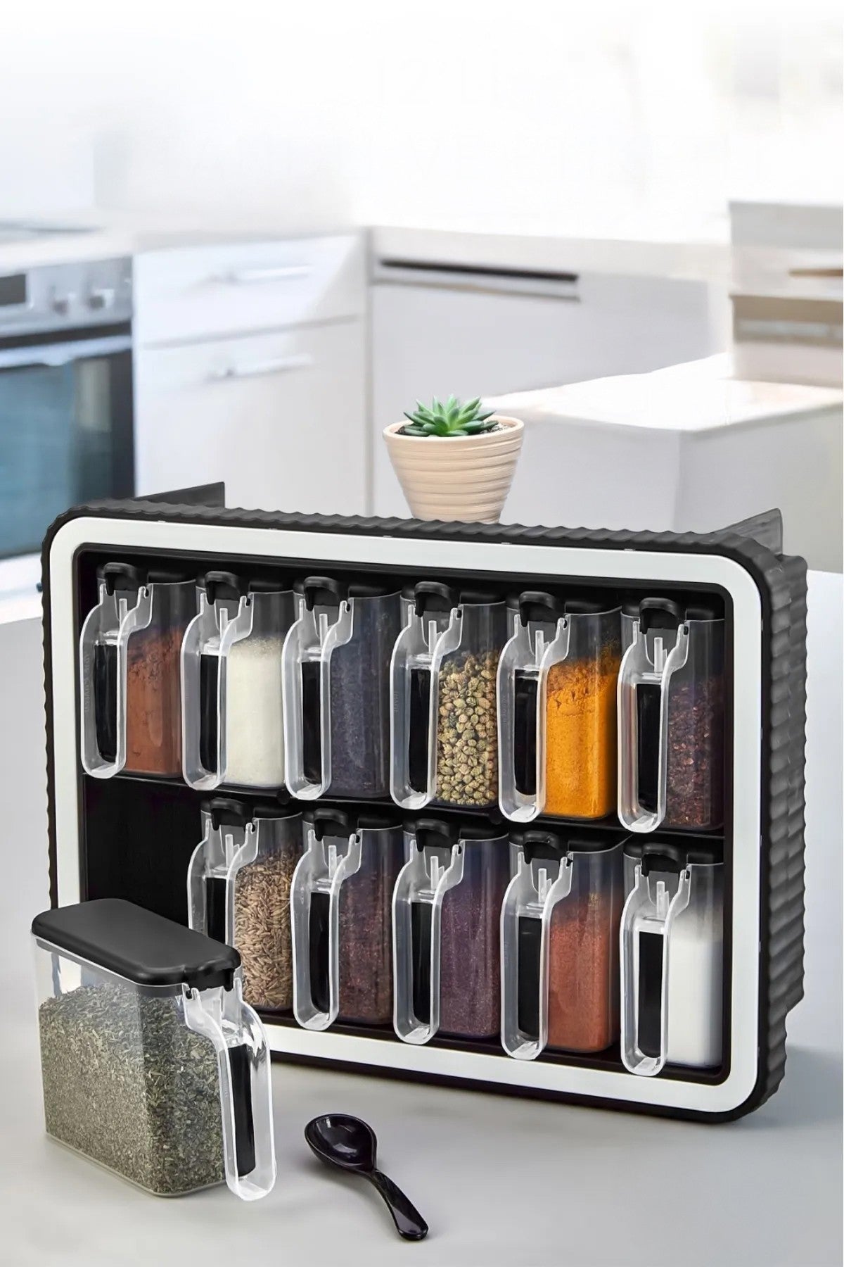 Conjunto de frascos de especiarias – 14 x 34 x 24 cm – Multicolorido – Plástico