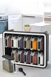 Conjunto de frascos de especiarias – 14 x 34 x 24 cm – Multicolorido – Plástico