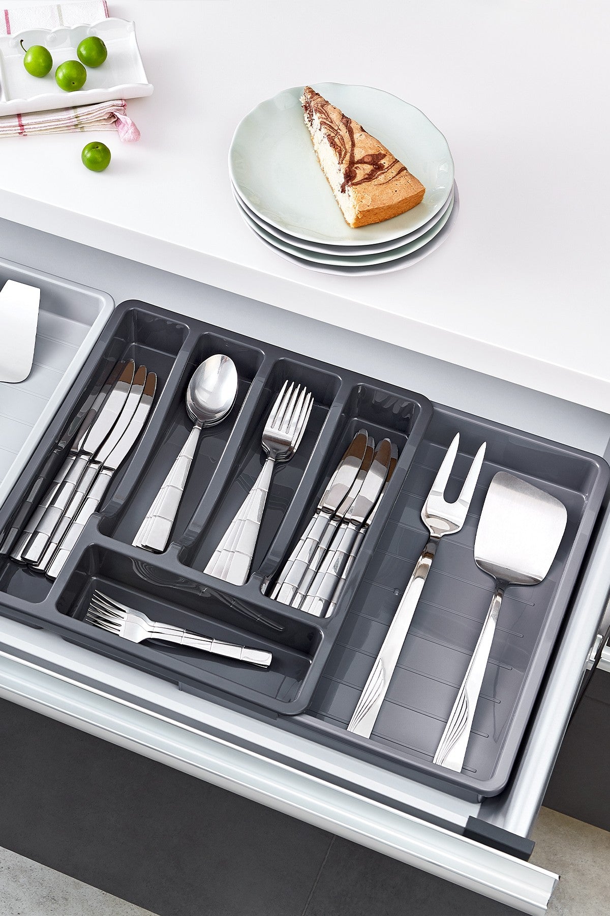 Organizador de Talheres de Cozinha – 60 cm x 30 cm x 45 cm – Cinza – Policarbonato